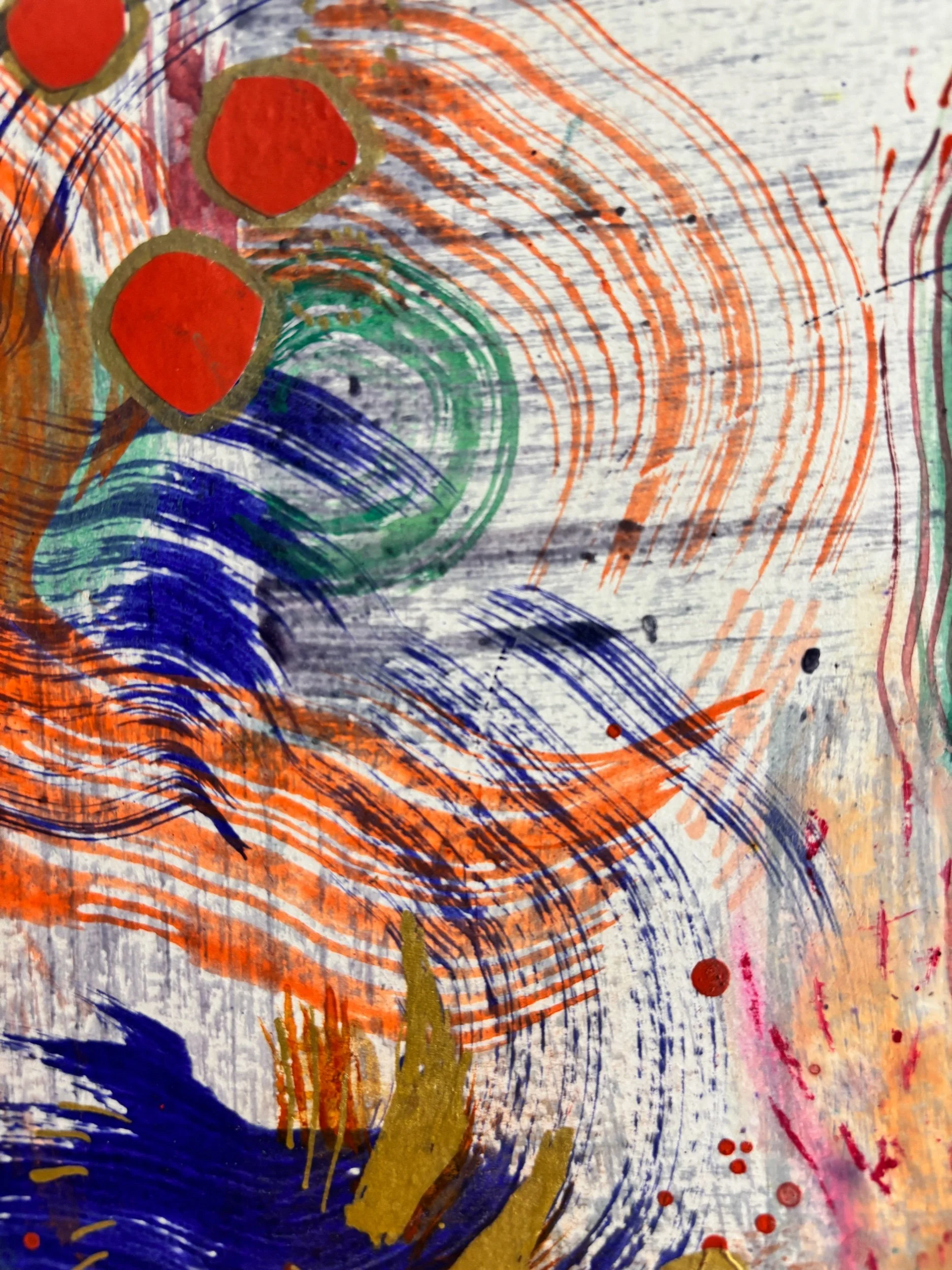 Shin, acrylique, collage et marqueur sur papier, 32 x 24 cm, par Keren Schwarz