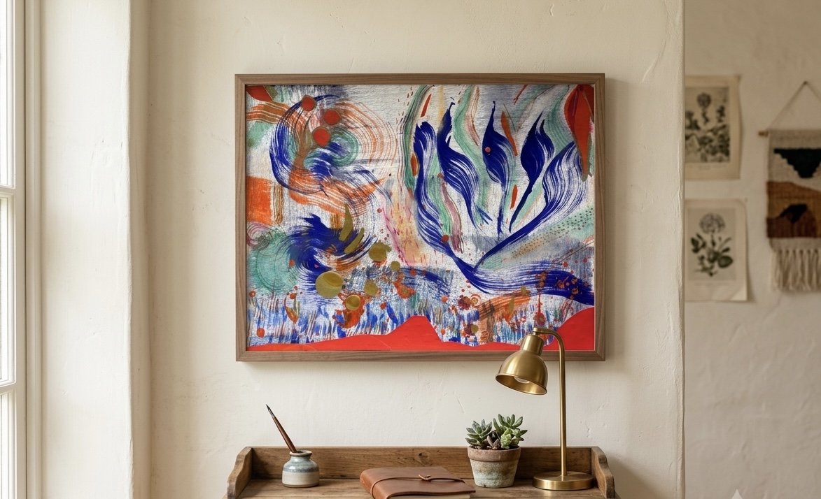 Shin, acrylique, collage et marqueur sur papier, 32 x 24 cm, par Keren Schwarz