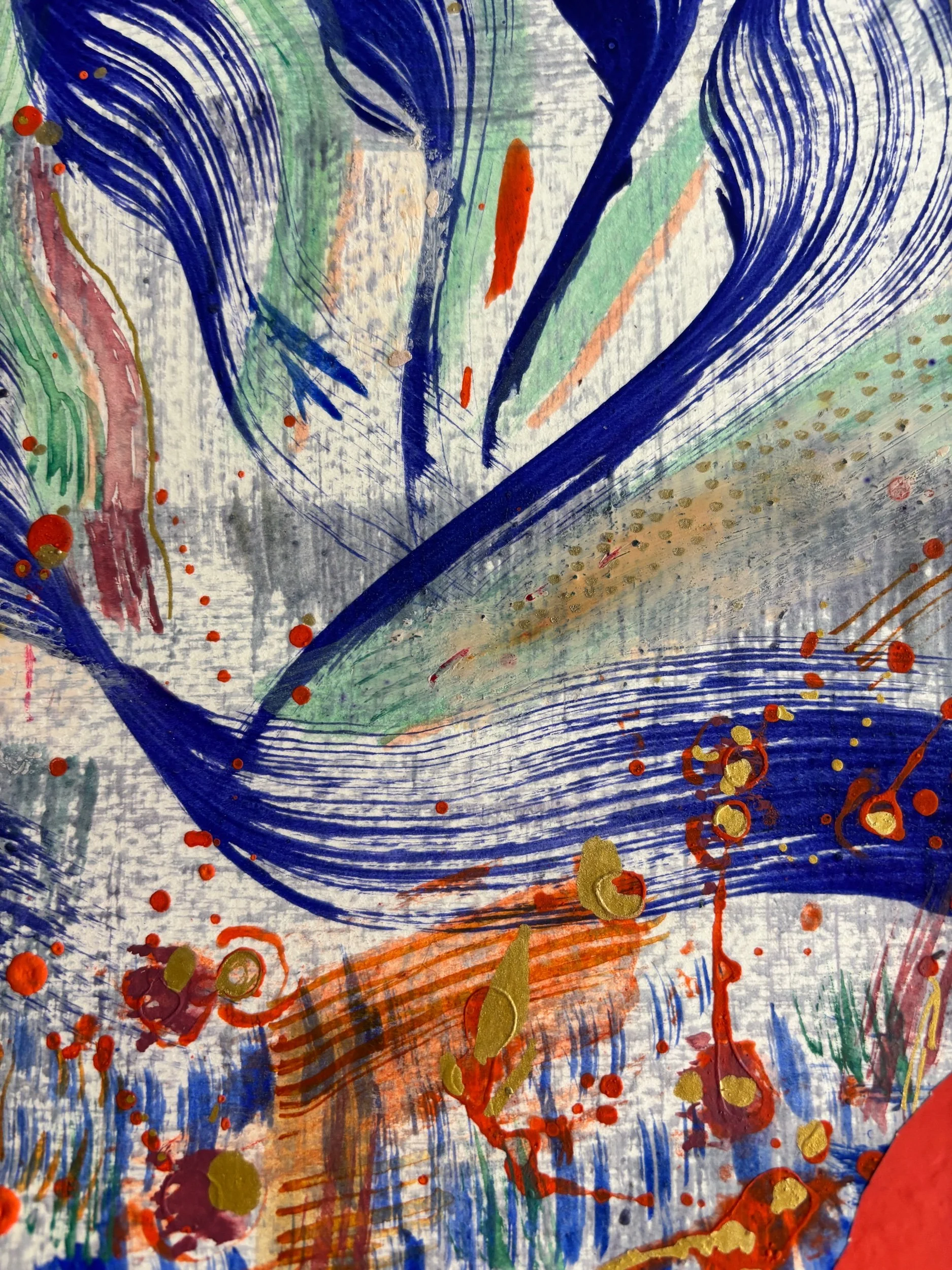 Shin, acrylique, collage et marqueur sur papier, 32 x 24 cm, par Keren Schwarz