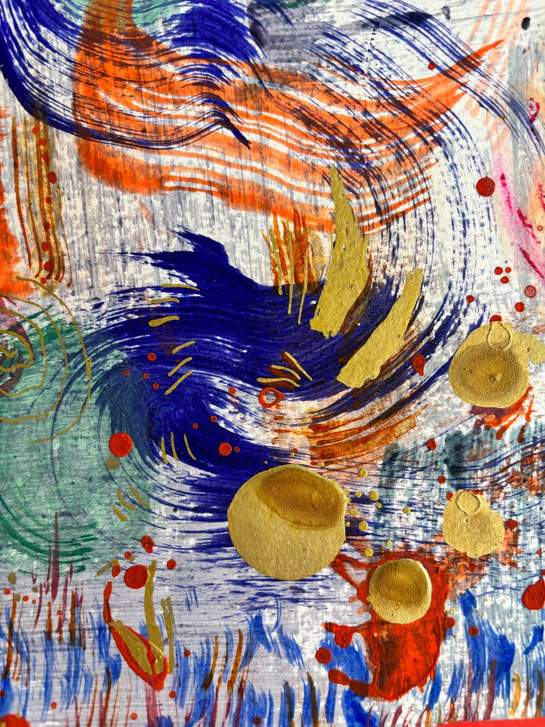 Shin, acrylique, collage et marqueur sur papier, 32 x 24 cm, par Keren Schwarz