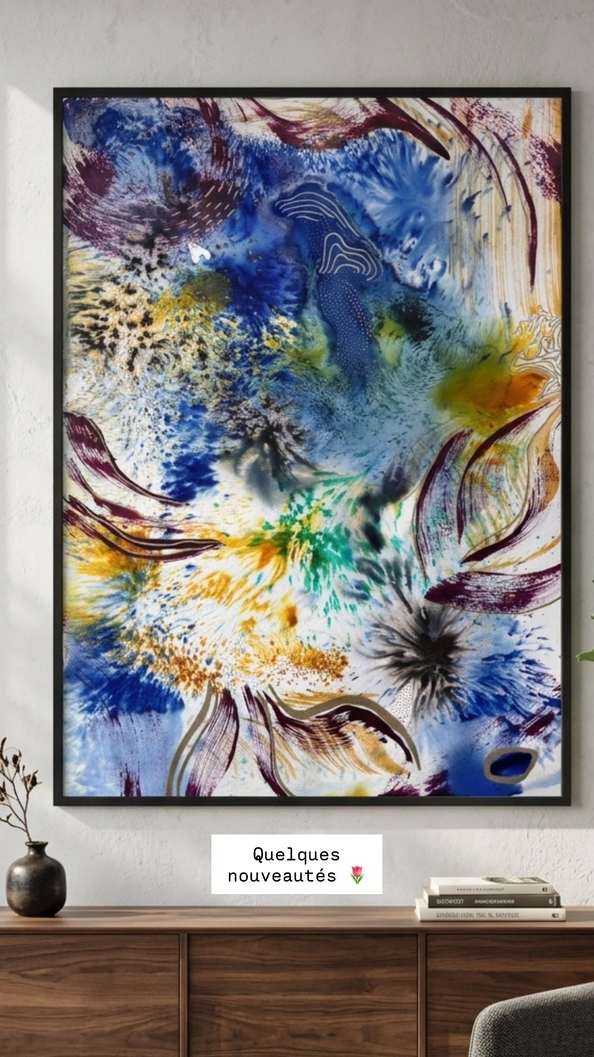 Matrices, acrylique et pigments sur papier, 36 x 51 cm, par Keren Schwarz