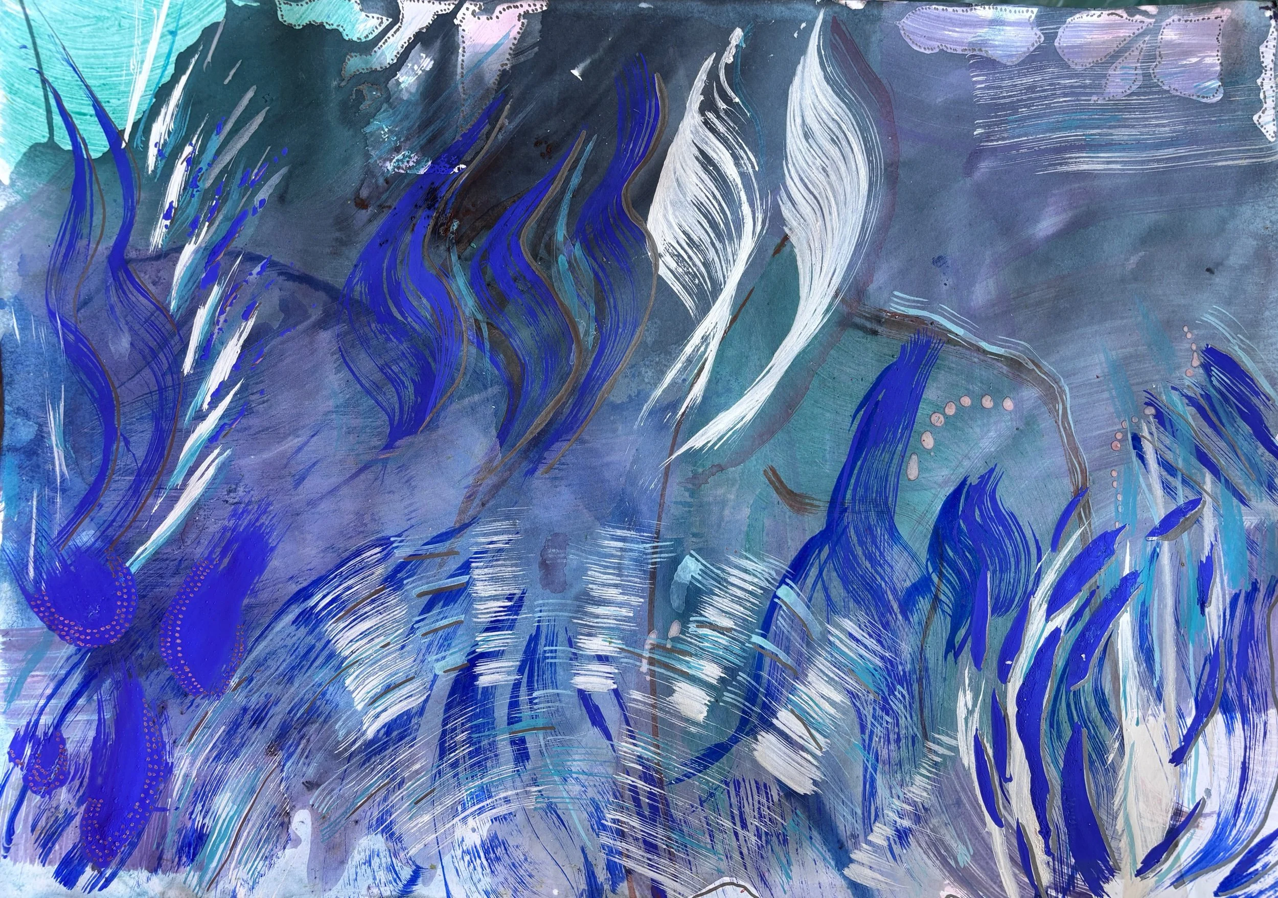 Diaspora V, acrylique, collage et marqueur sur papier, 41.7 x 59 cm, par Keren Schwarz