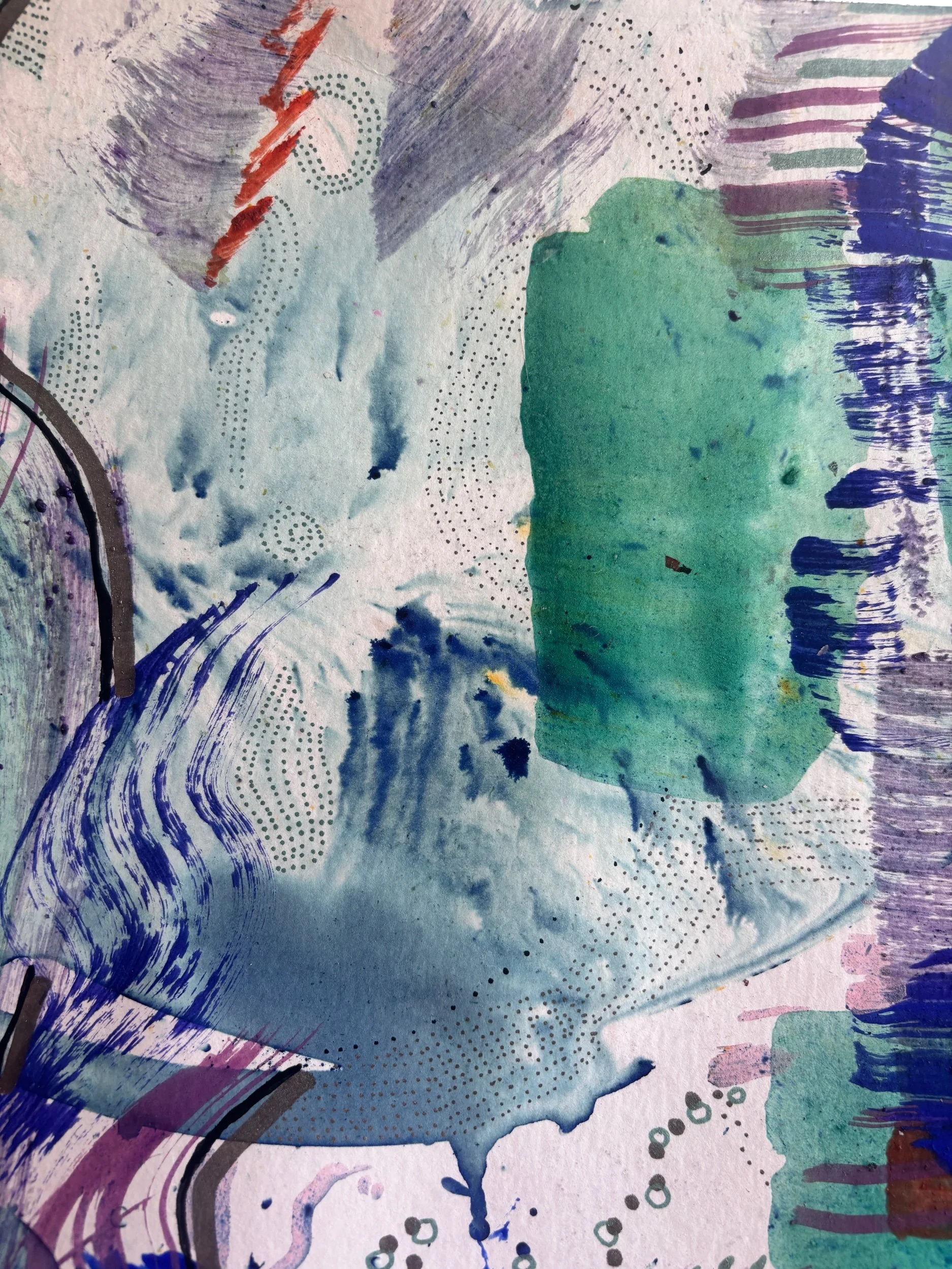 Elevation, acrylique, collage et marqueur sur papier, 36 x 48 cm, par Keren Schwarz
