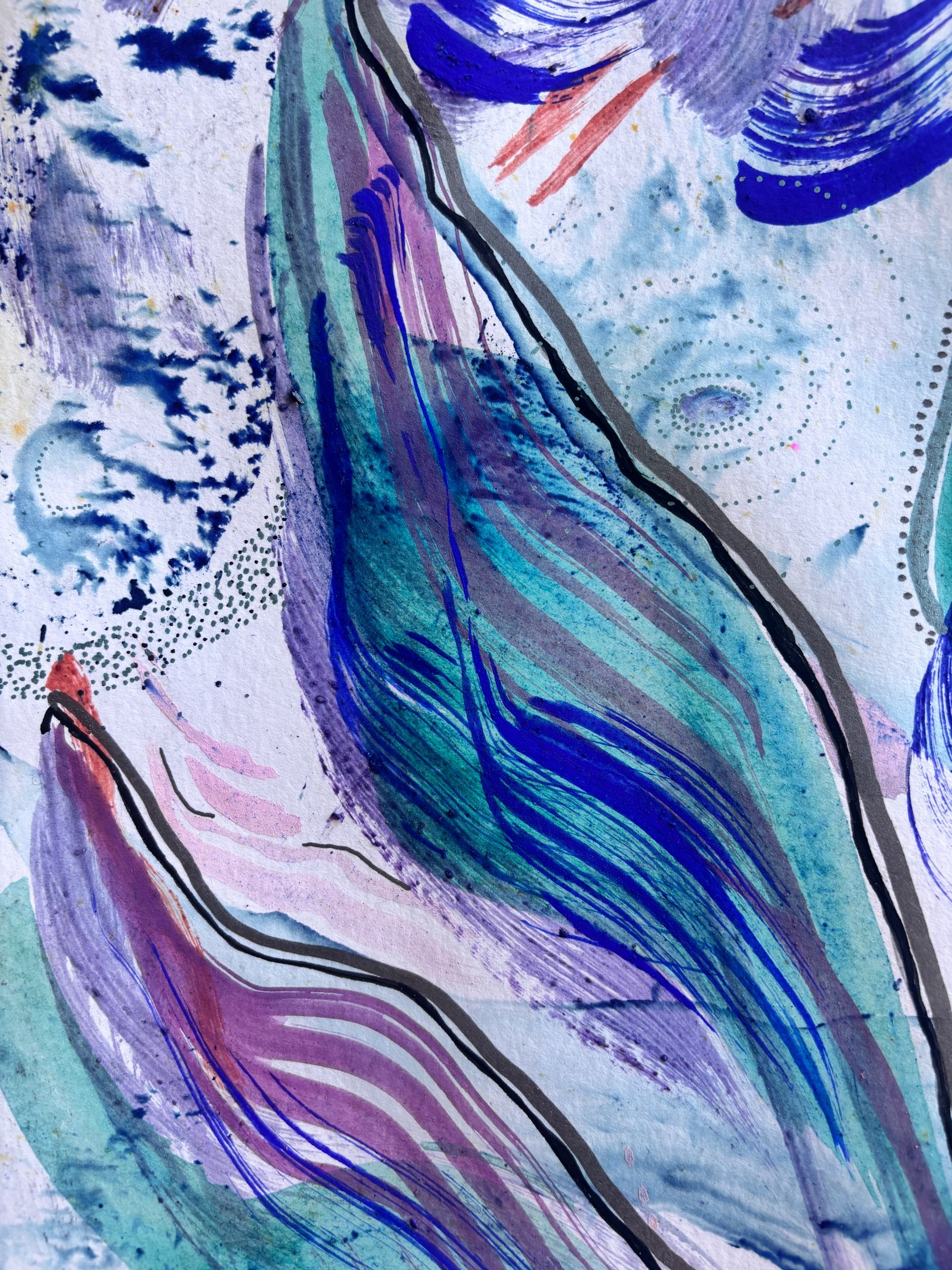 Elevation, acrylique, collage et marqueur sur papier, 36 x 48 cm, par Keren Schwarz