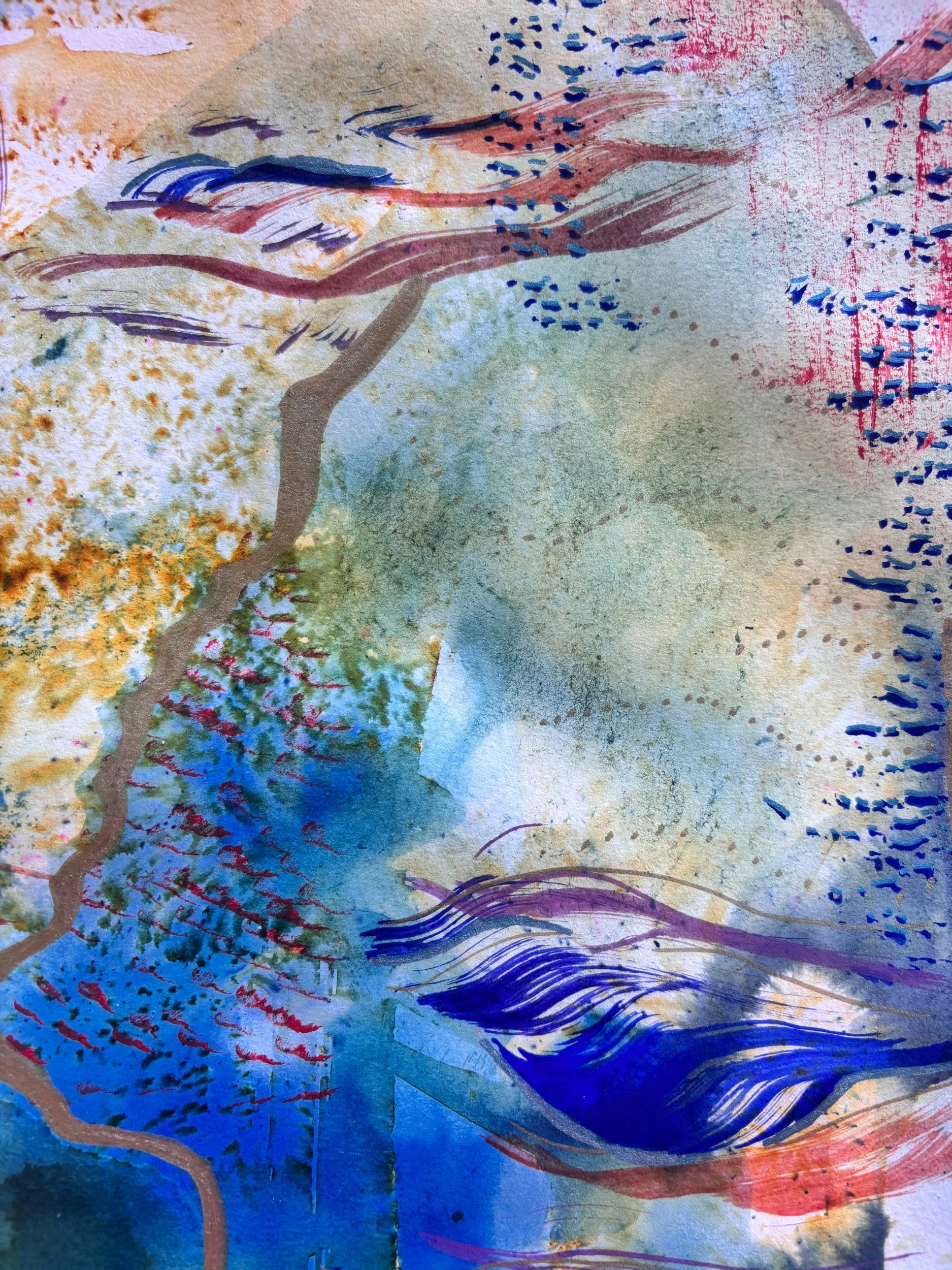 Diaspora IV, acrylique, pigments et marqueur sur papier, 41.7 x 59 cm, par Keren Schwarz