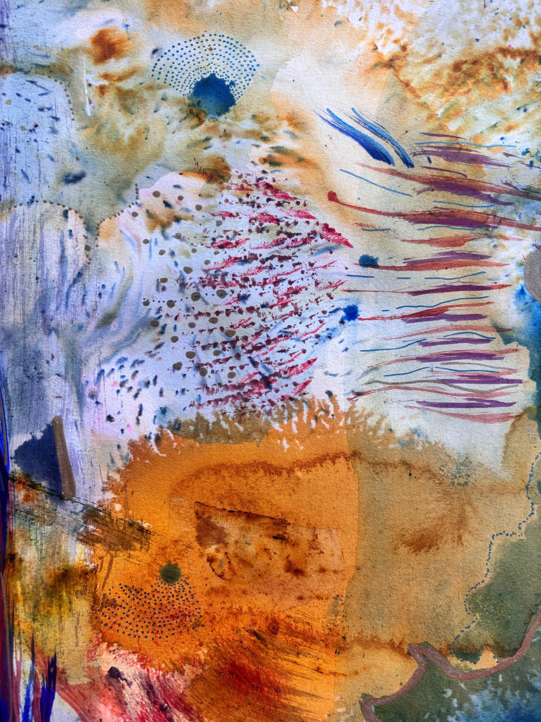 Diaspora IV, acrylique, pigments et marqueur sur papier, 41.7 x 59 cm, par Keren Schwarz
