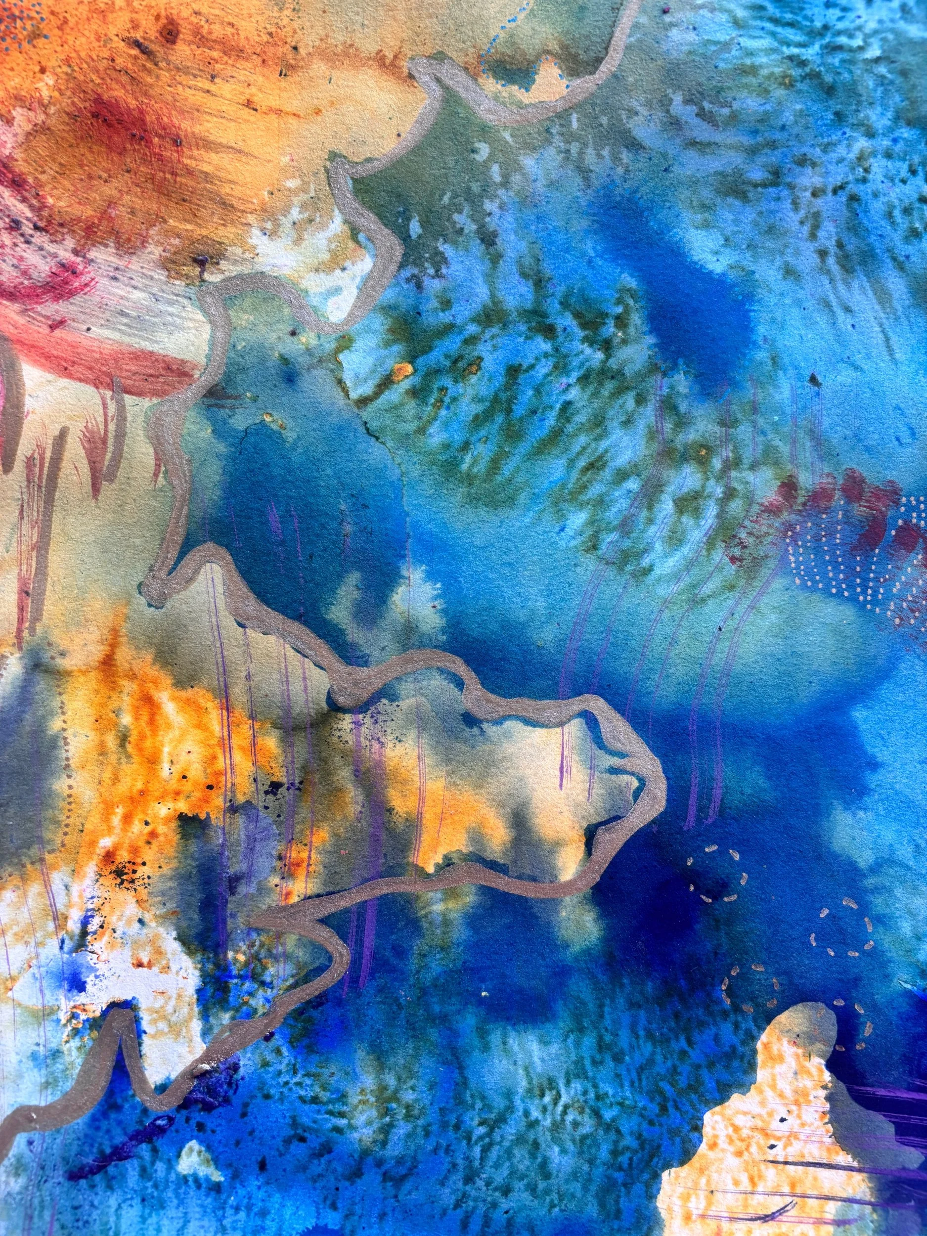 Diaspora IV, acrylique, pigments et marqueur sur papier, 41.7 x 59 cm, par Keren Schwarz