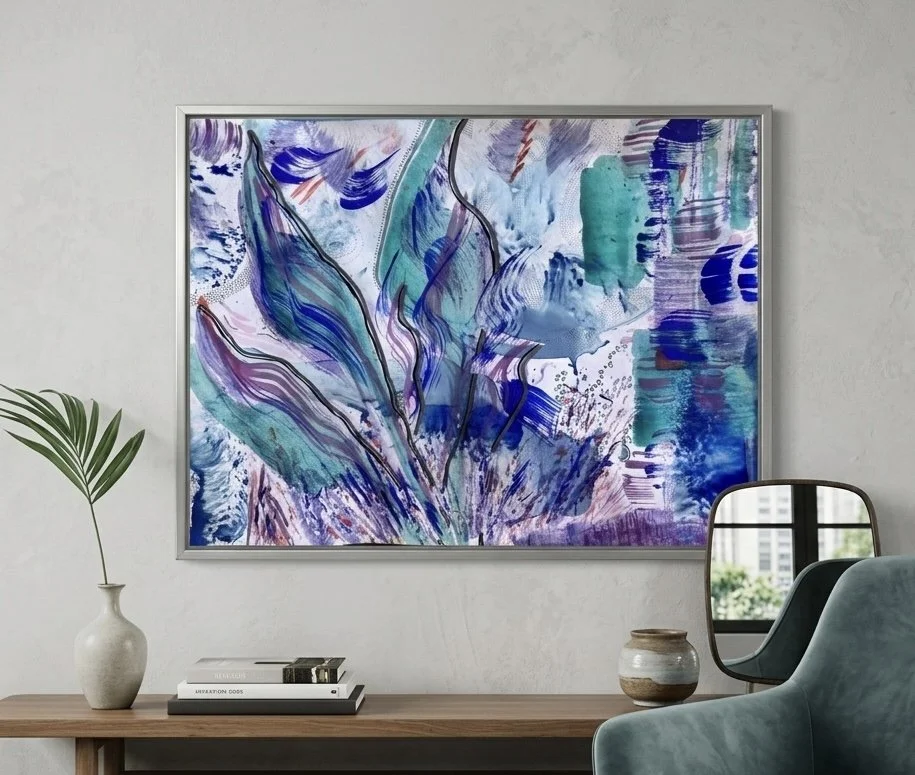 Elevation, acrylique, collage et marqueur sur papier, 36 x 48 cm, par Keren Schwarz