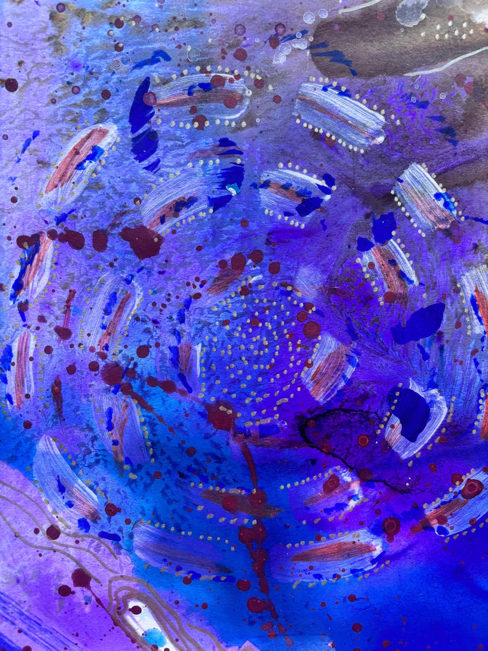 Eclore V, acrylique, pigments et marqueur sur papier, 41.7 x 59 cm, par Keren Schwarz