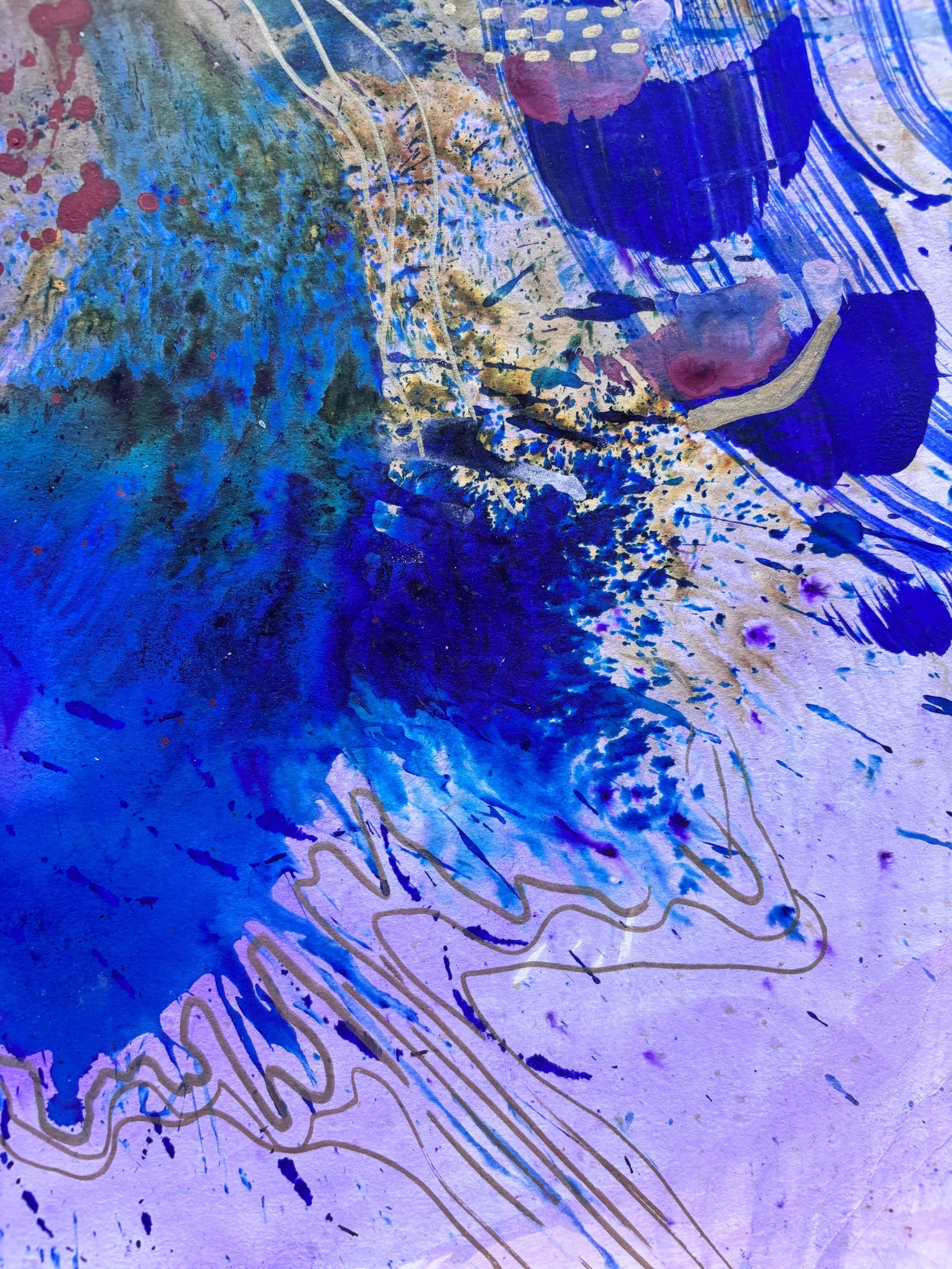 Eclore V, acrylique, pigments et marqueur sur papier, 41.7 x 59 cm, par Keren Schwarz