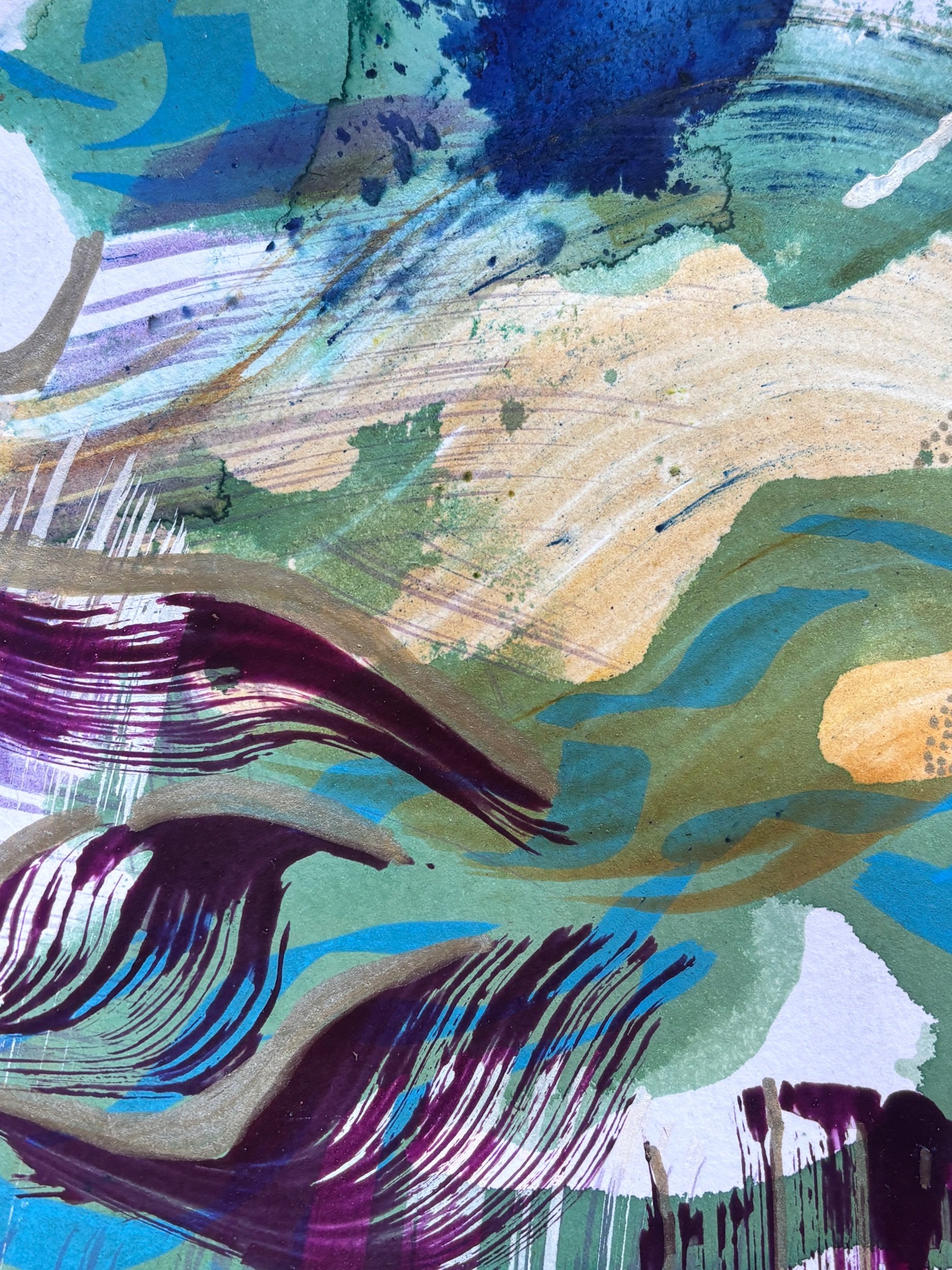 Mouvement II, acrylique et pigments sur papier, 21.7 x 29 cm, par Keren Schwarz
