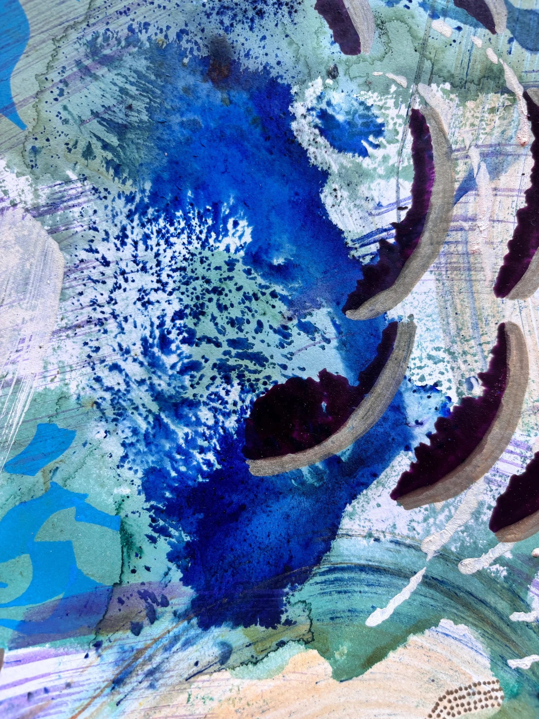 Mouvement II, acrylique et pigments sur papier, 21.7 x 29 cm, par Keren Schwarz