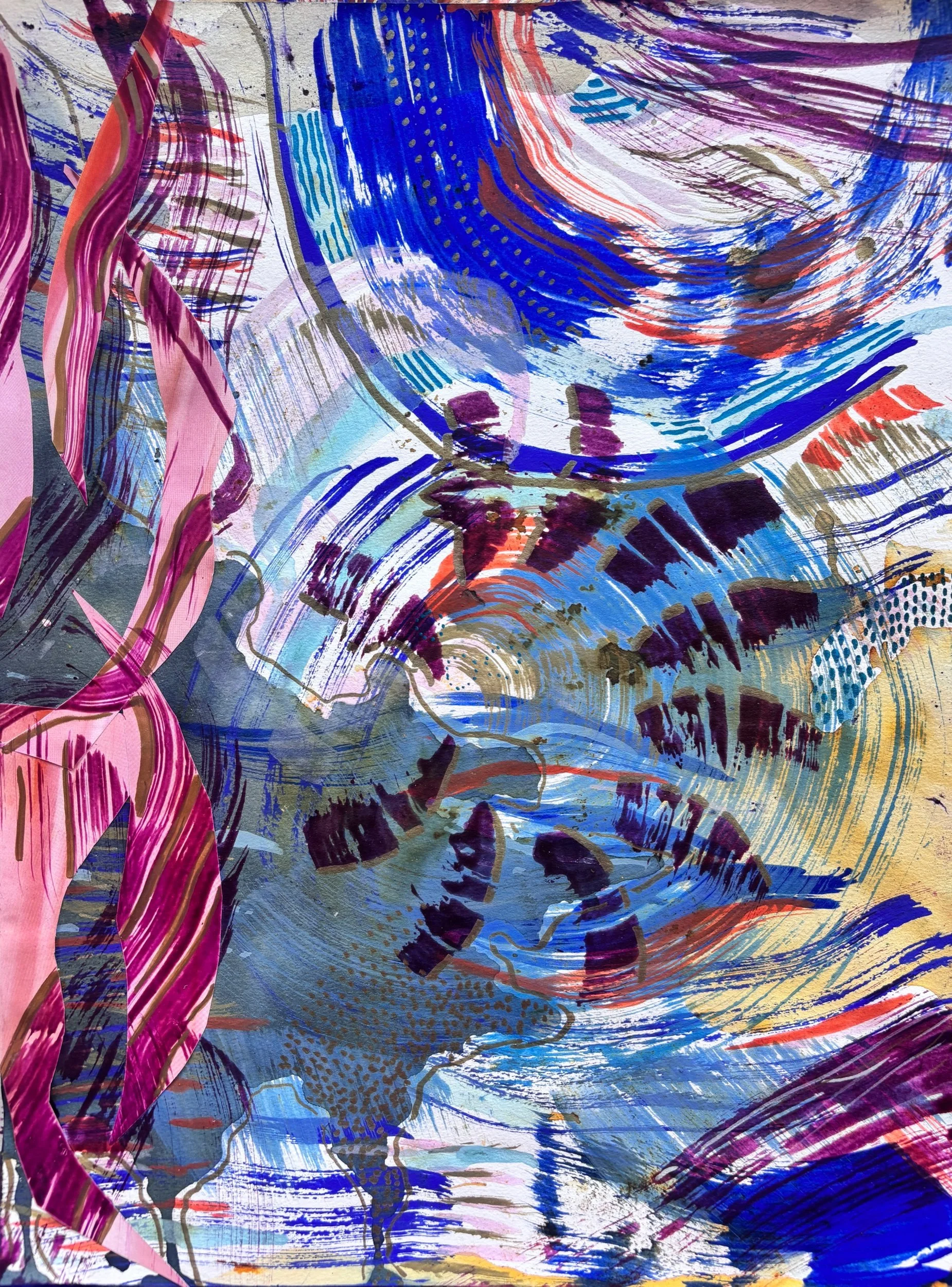 Eclore III, pigments, marqueur et encre sur papier, 32 x 24 cm, par Keren Schwarz