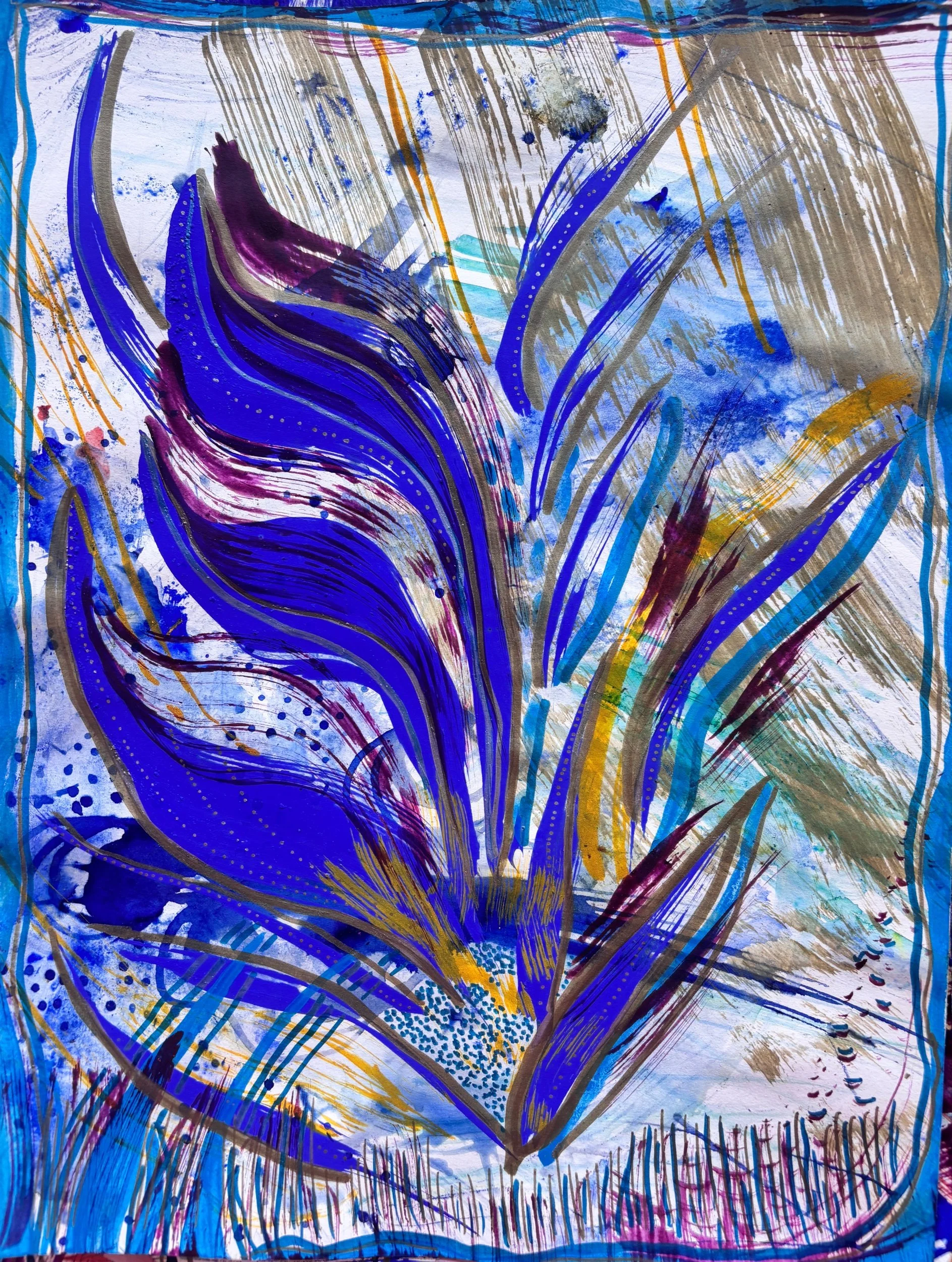 Eclore IV, pigments, marqueur et encre sur papier, 24 x 32 cm, par Keren Schwarz