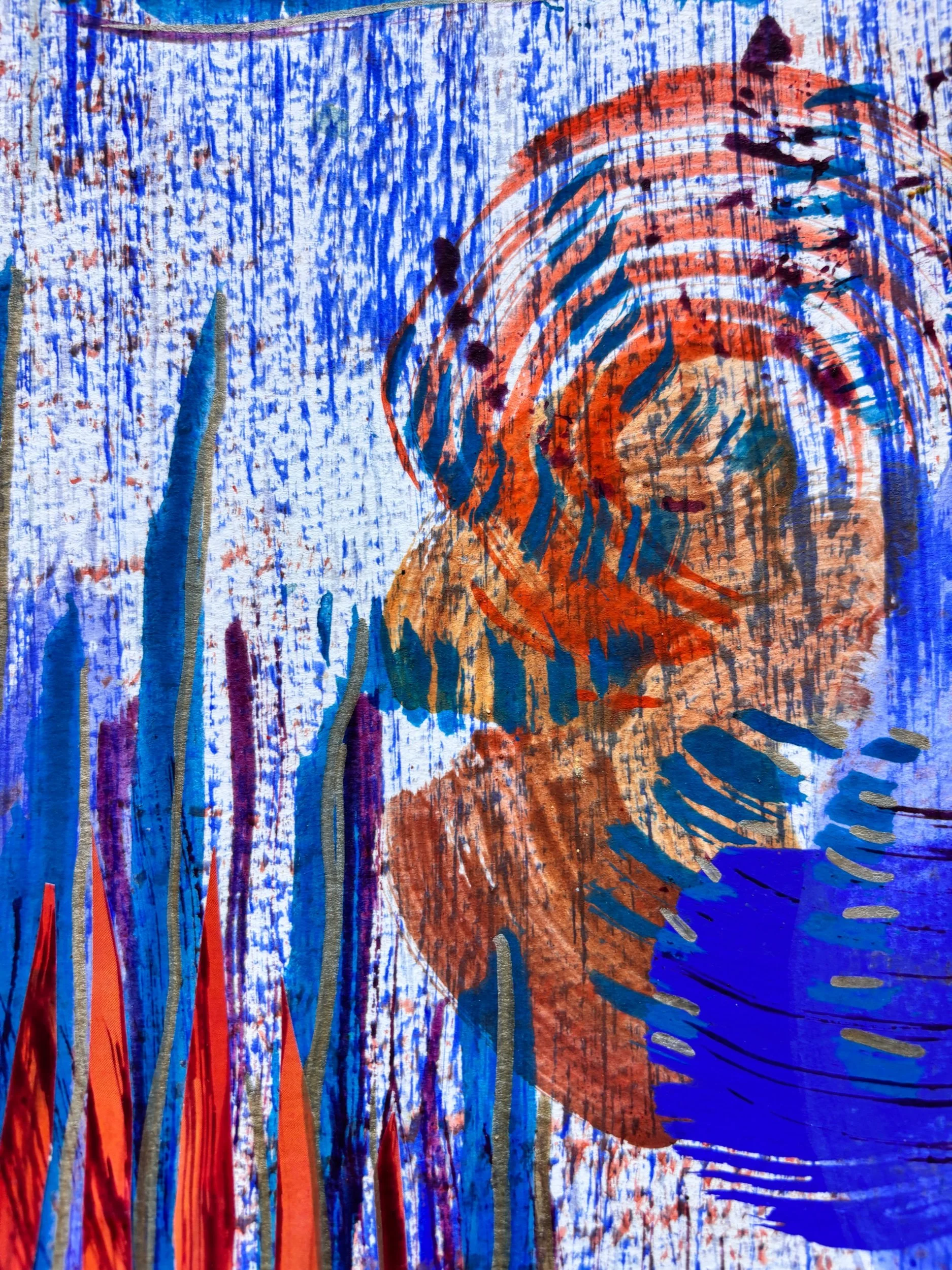 Eclore I, pigments, marqueur et encre sur papier, 32 x 24 cm, par Keren Schwarz