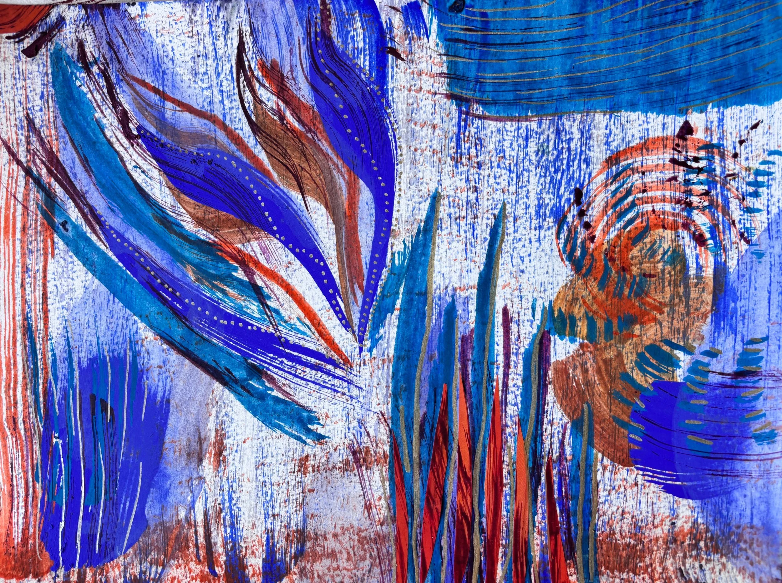 Eclore I, pigments, marqueur et encre sur papier, 32 x 24 cm, par Keren Schwarz