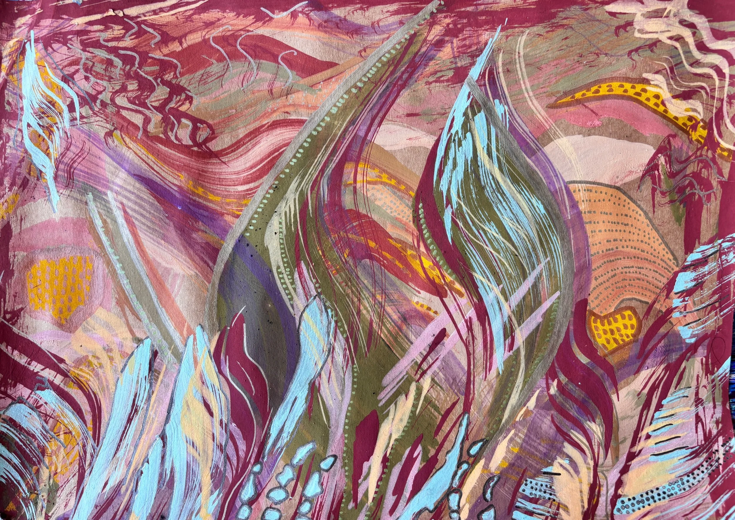 Diaspora III, acrylique et pigments sur papier, 21.7 x 29 cm, par Keren Schwarz