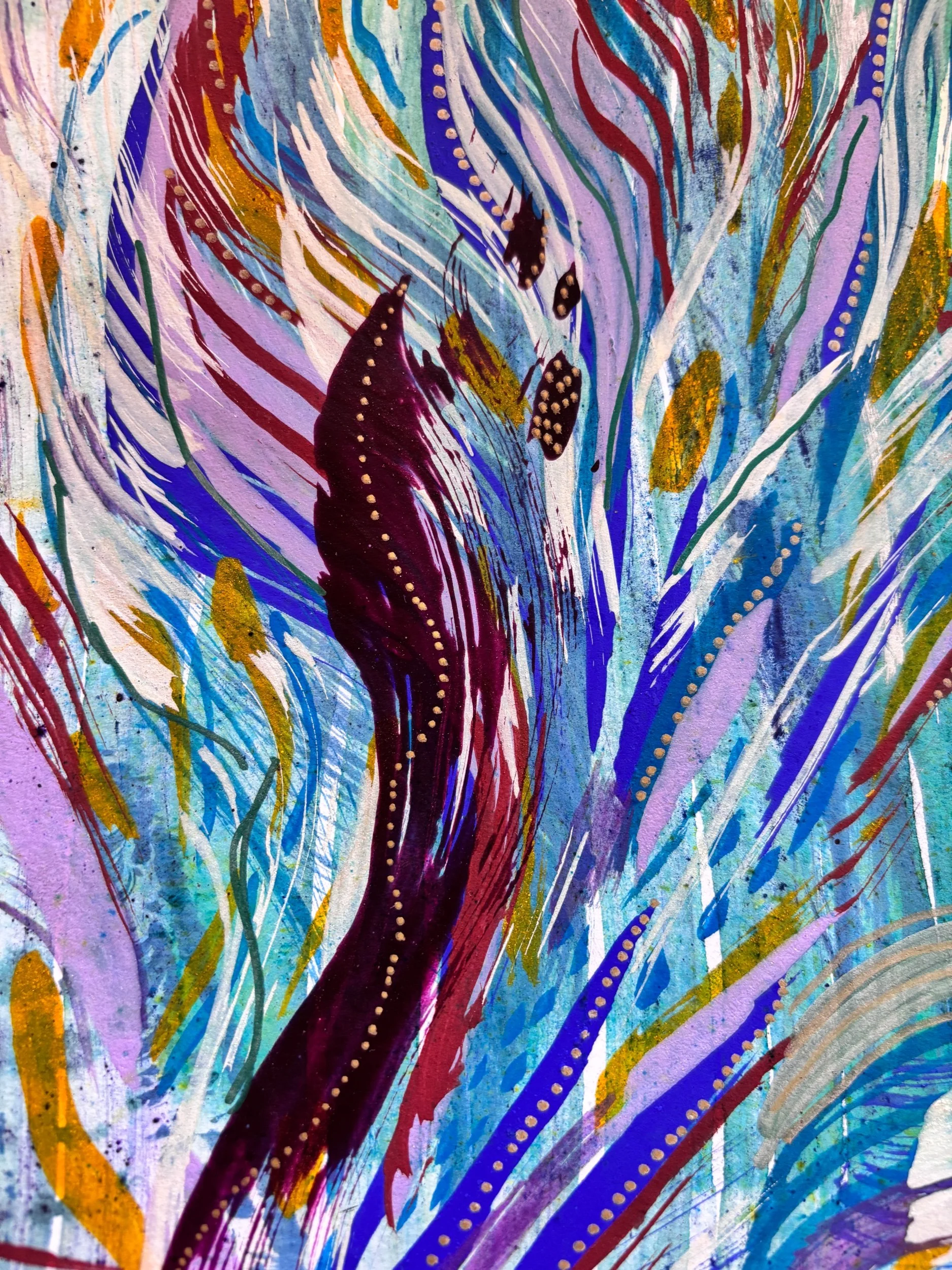 Mouvement I, acrylique et pigments sur papier, 21.7 x 29 cm, par Keren Schwarz