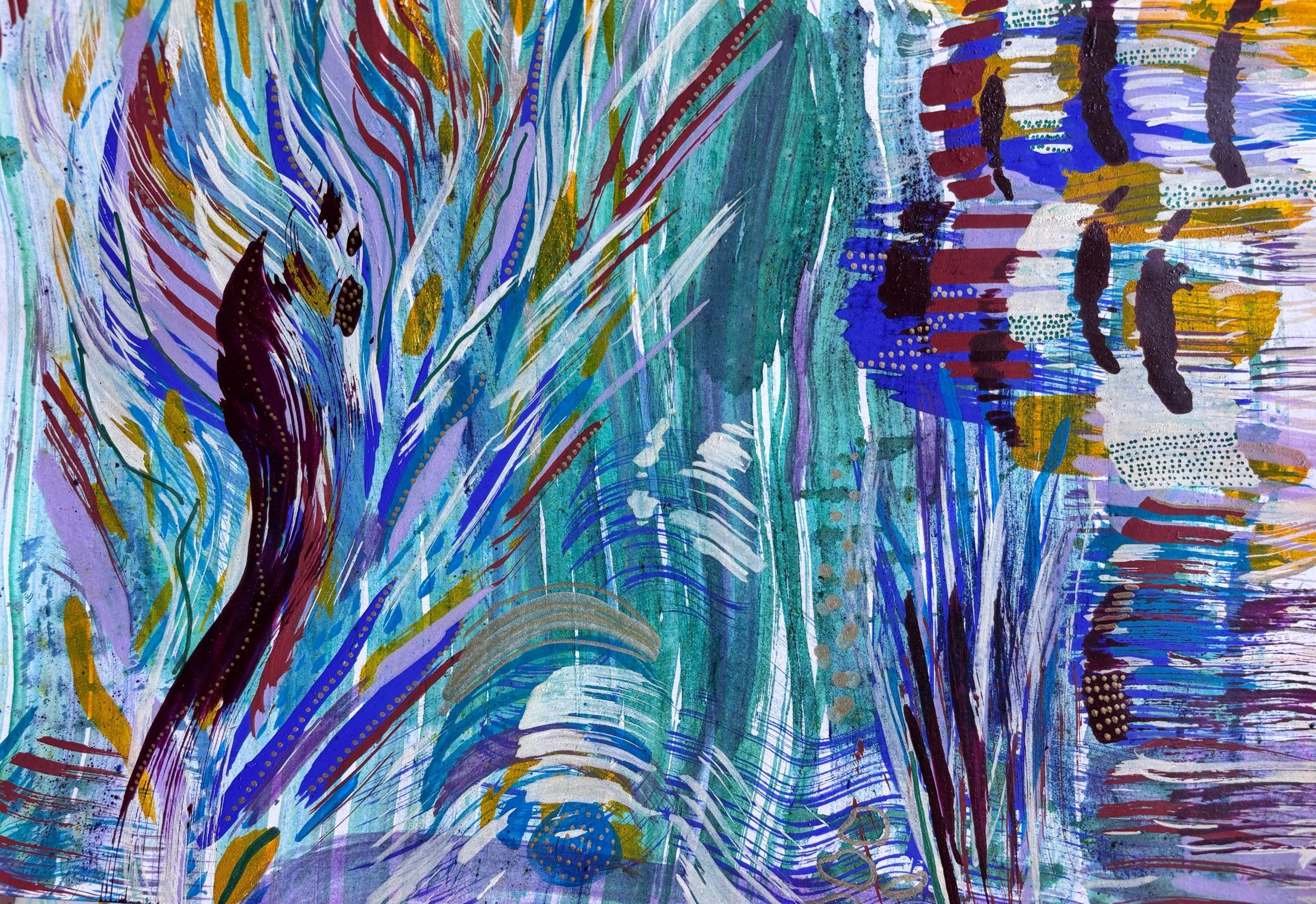 Mouvement I, acrylique et pigments sur papier, 21.7 x 29 cm, par Keren Schwarz