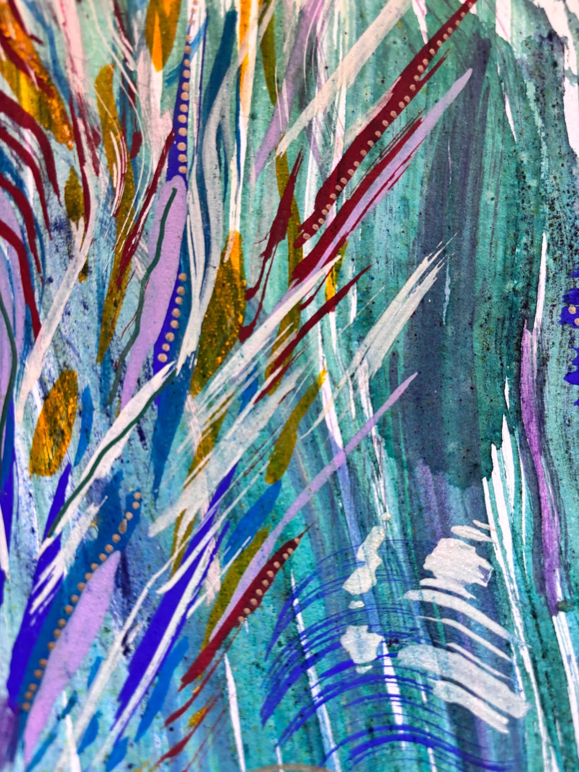 Mouvement I, acrylique et pigments sur papier, 21.7 x 29 cm, par Keren Schwarz