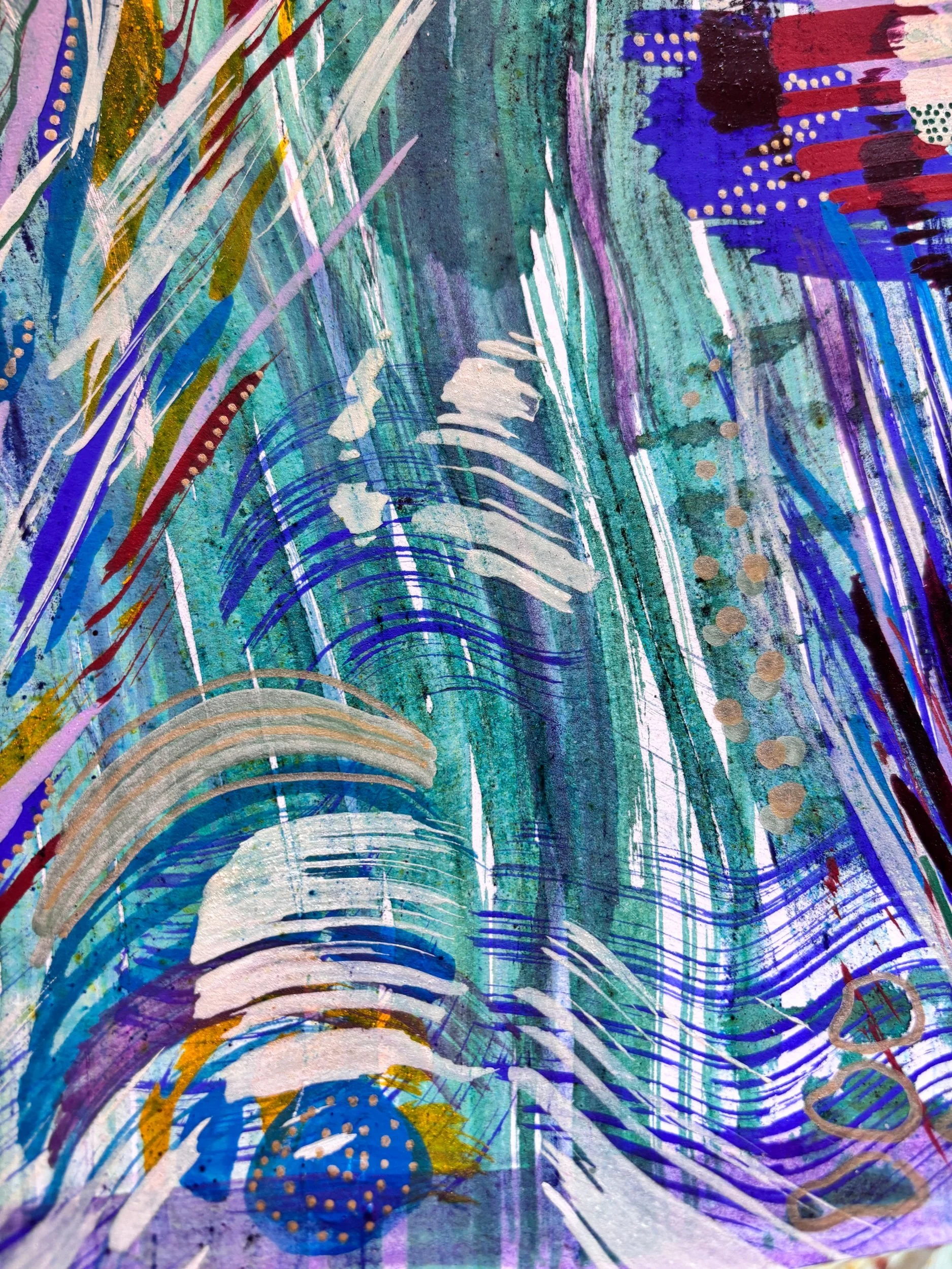 Mouvement I, acrylique et pigments sur papier, 21.7 x 29 cm, par Keren Schwarz