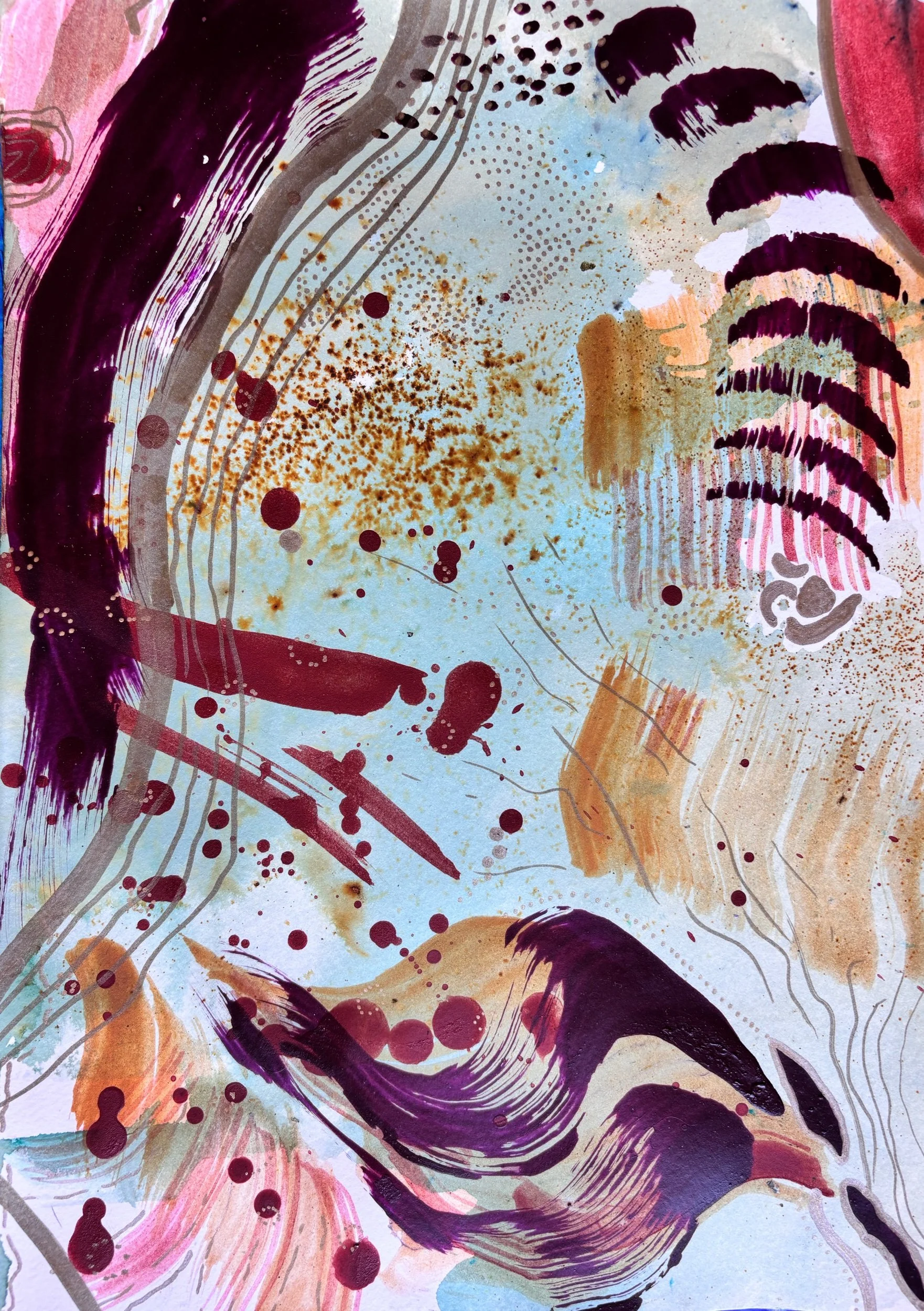 Diaspora II, acrylique et pigments sur papier, 21.7 x 29 cm, par Keren Schwarz