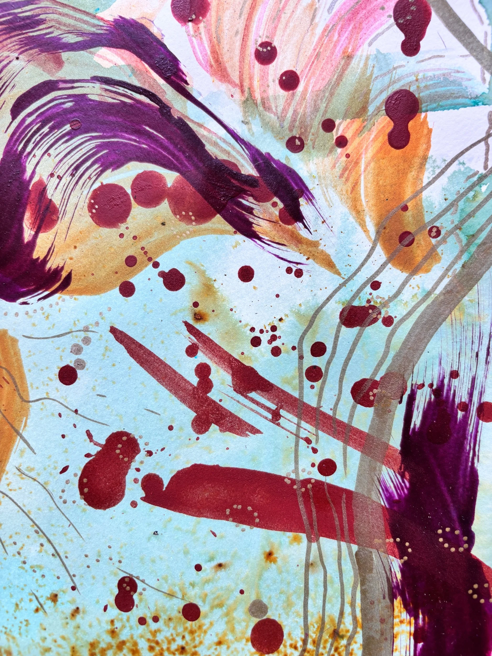 Diaspora II, acrylique et pigments sur papier, 21.7 x 29 cm, par Keren Schwarz