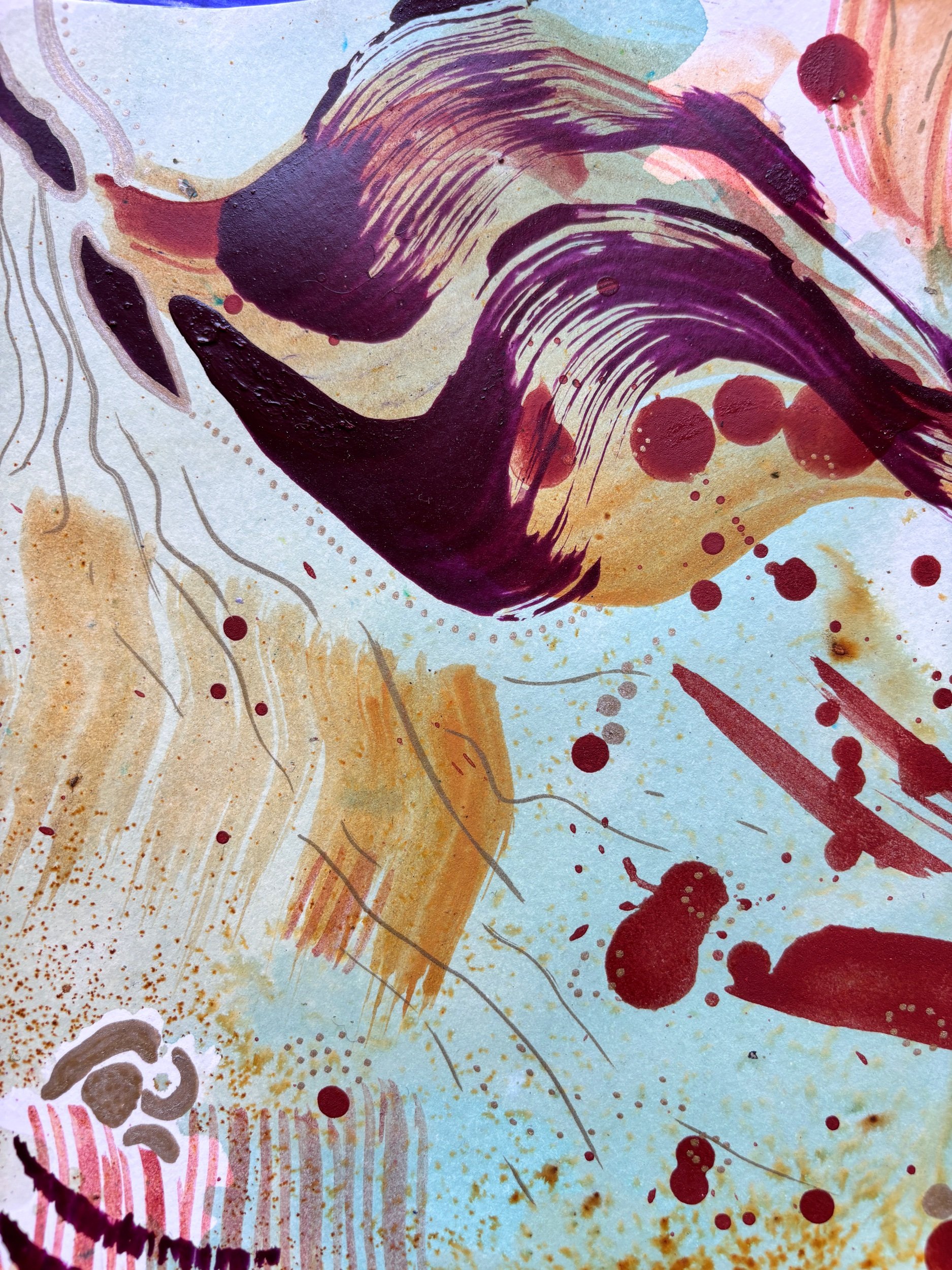 Diaspora II, acrylique et pigments sur papier, 21.7 x 29 cm, par Keren Schwarz
