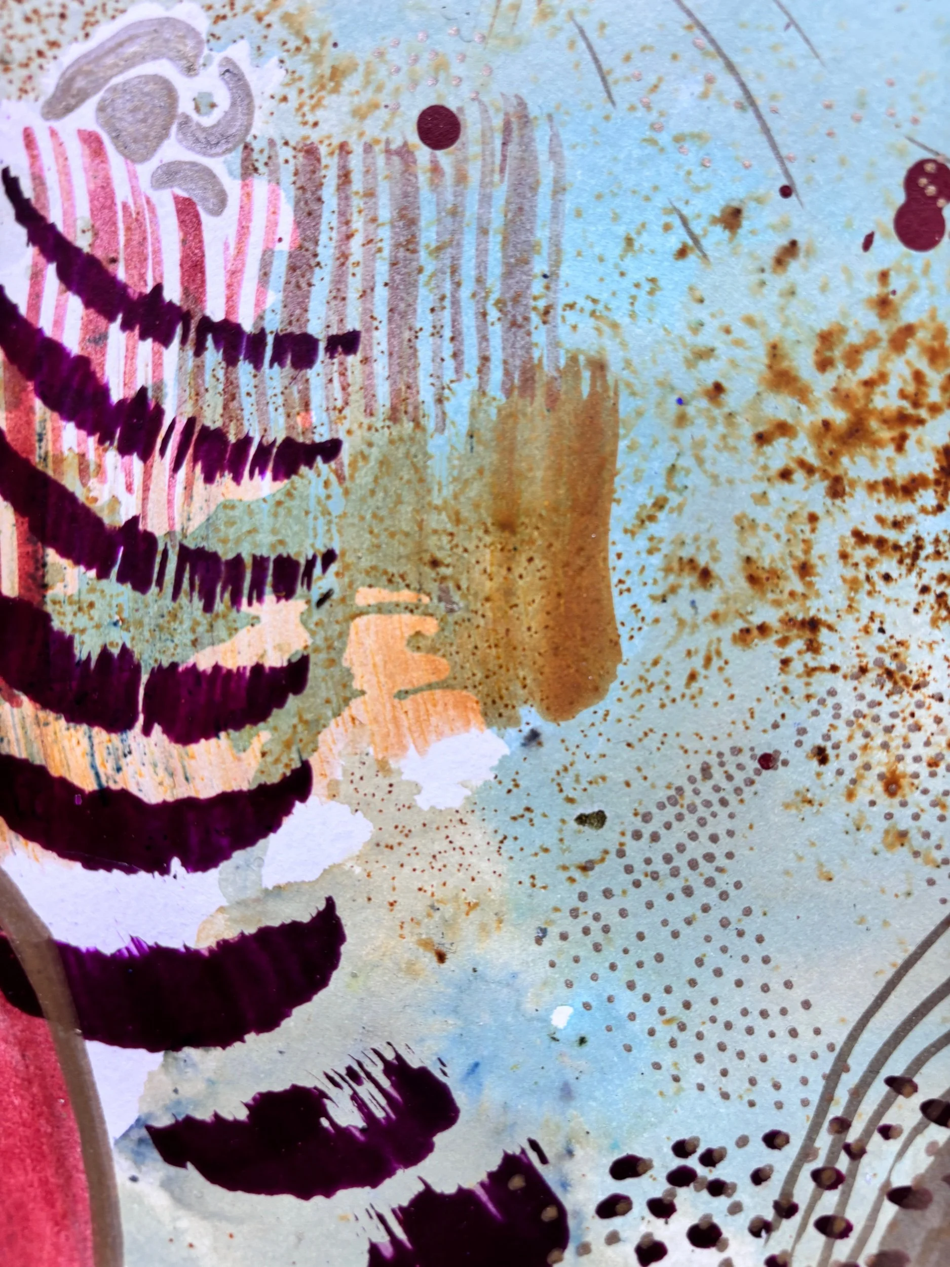 Diaspora II, acrylique et pigments sur papier, 21.7 x 29 cm, par Keren Schwarz