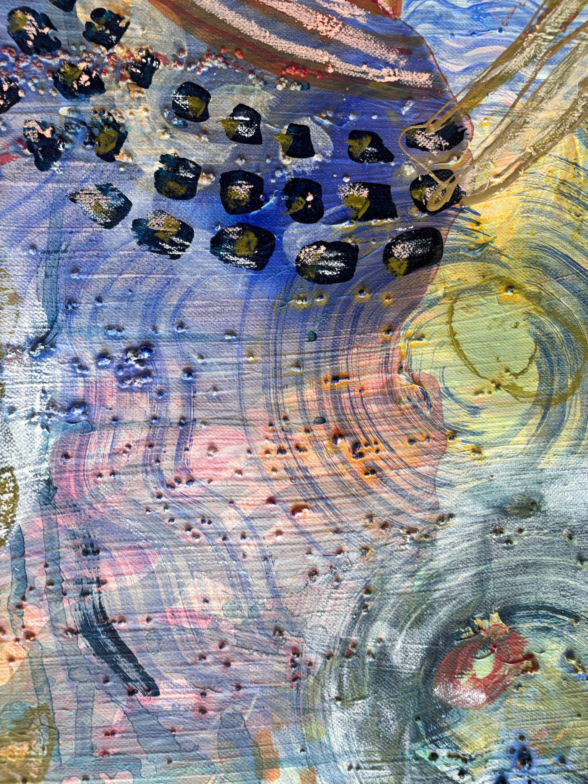 Récif, acrylique et pigments sur toile, 116 x 73 cm, par Keren Schwarz