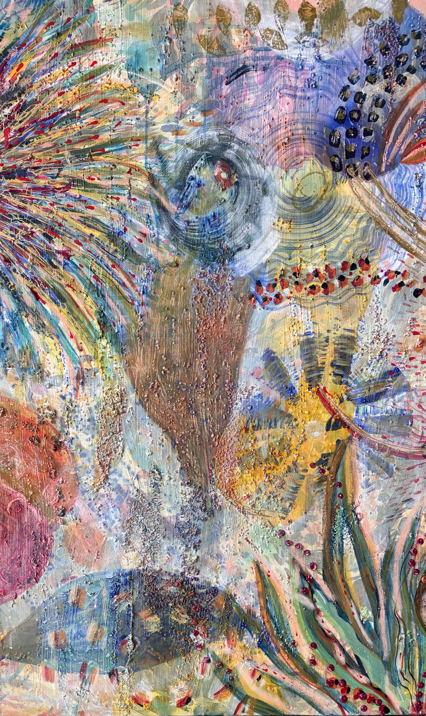 Récif, acrylique et pigments sur toile, 116 x 73 cm, par Keren Schwarz