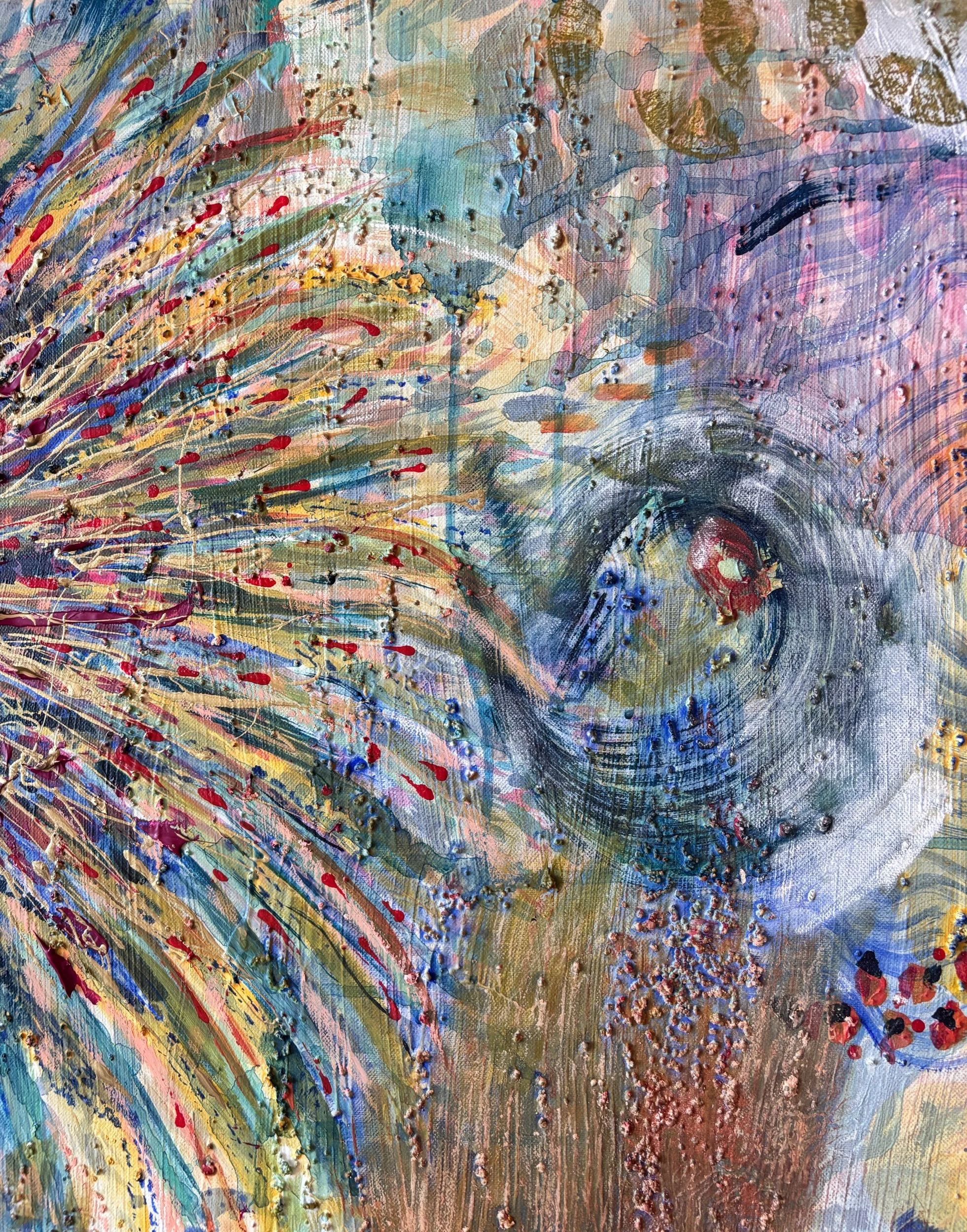 Récif, acrylique et pigments sur toile, 116 x 73 cm, par Keren Schwarz