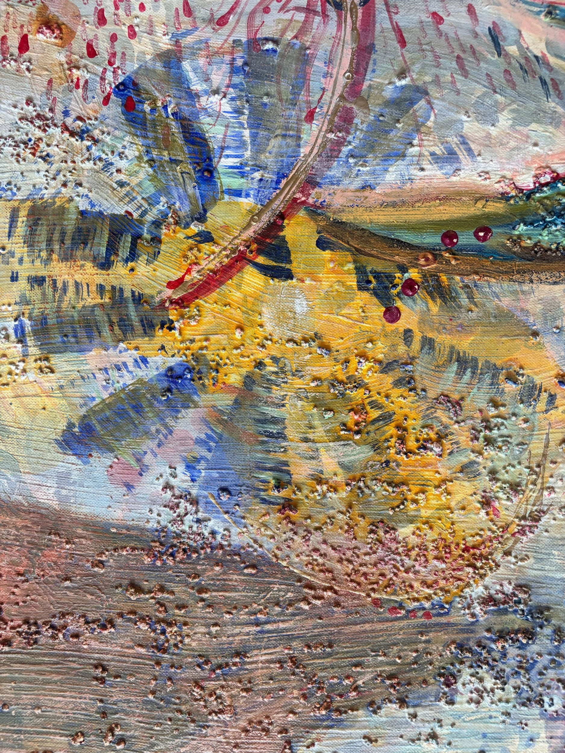 Récif, acrylique et pigments sur toile, 116 x 73 cm, par Keren Schwarz