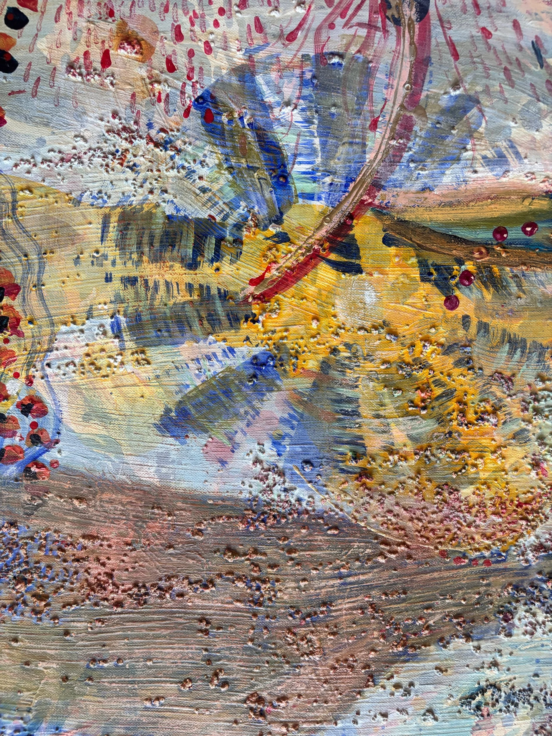 Récif, acrylique et pigments sur toile, 116 x 73 cm, par Keren Schwarz