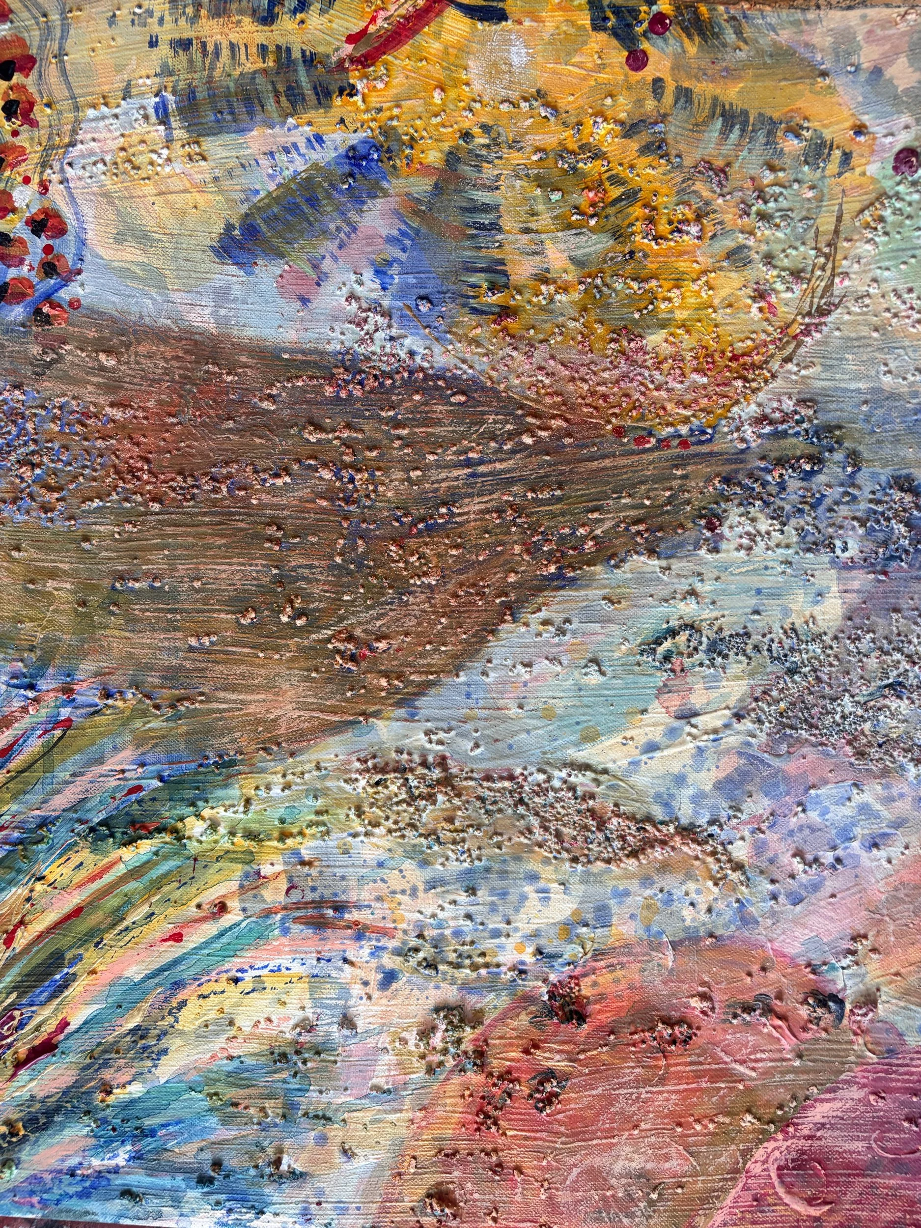 Récif, acrylique et pigments sur toile, 116 x 73 cm, par Keren Schwarz