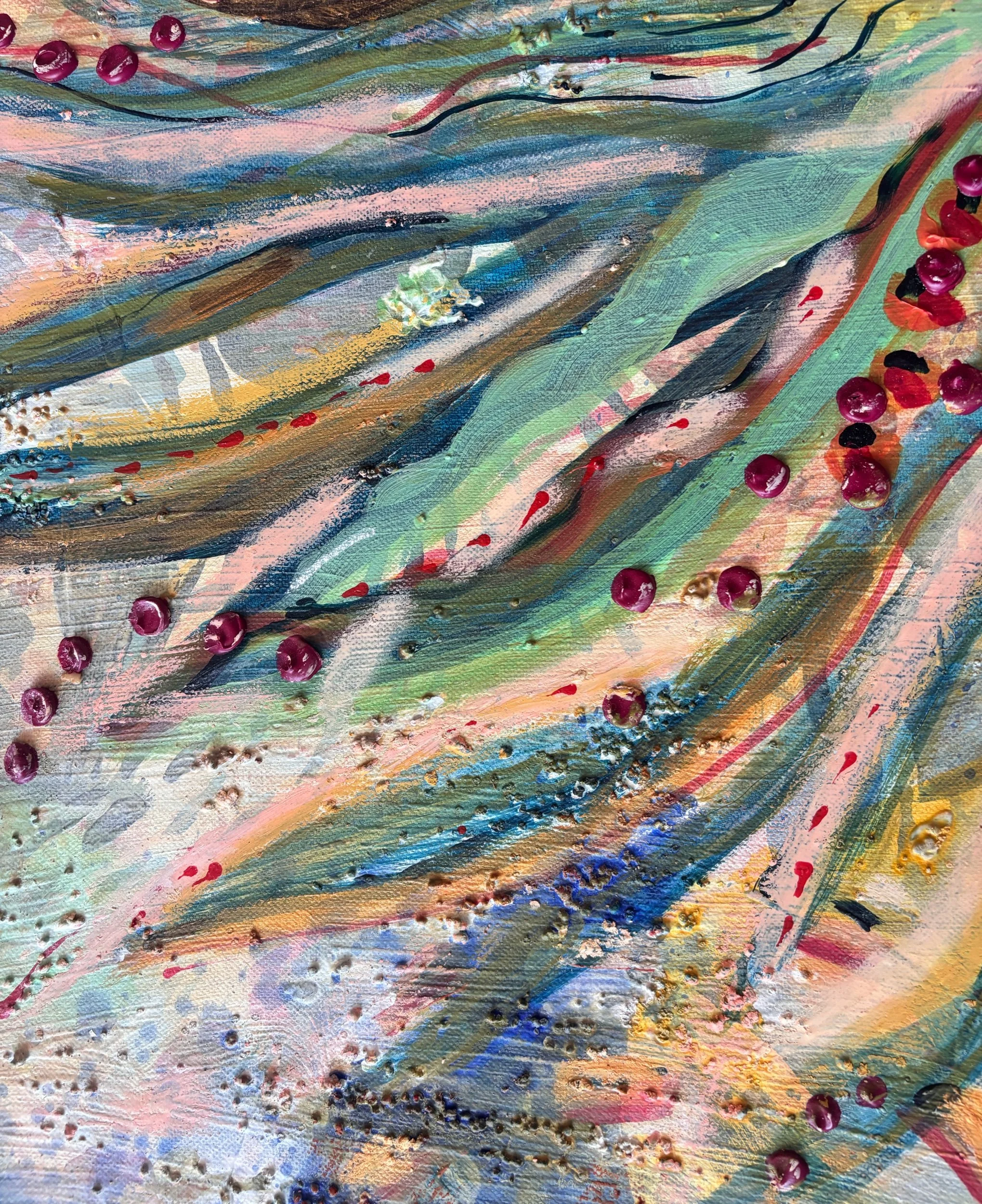 Récif, acrylique et pigments sur toile, 116 x 73 cm, par Keren Schwarz