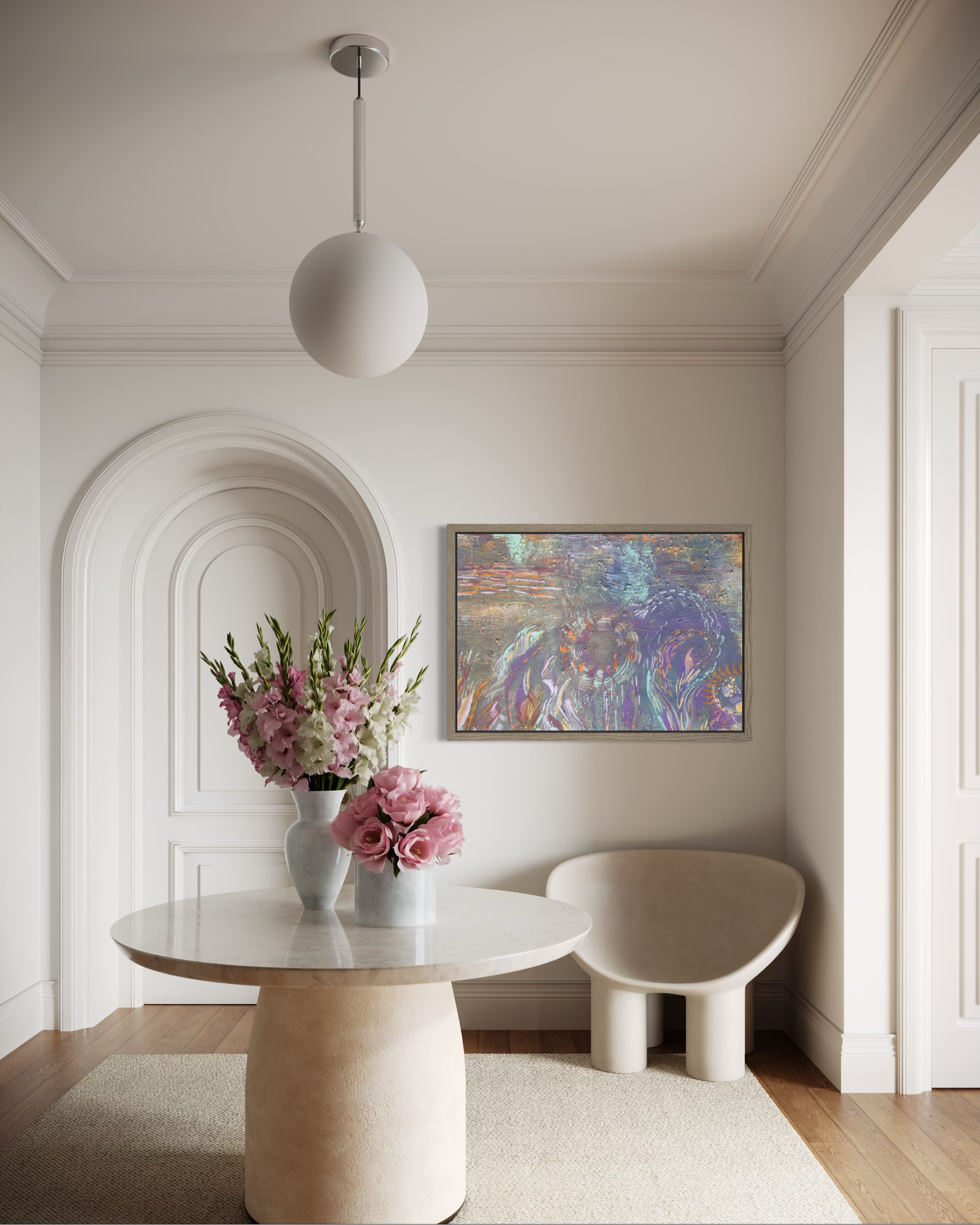 Spirale, acrylique et pigments sur toile, 65 x 90 cm, par Keren Schwarz