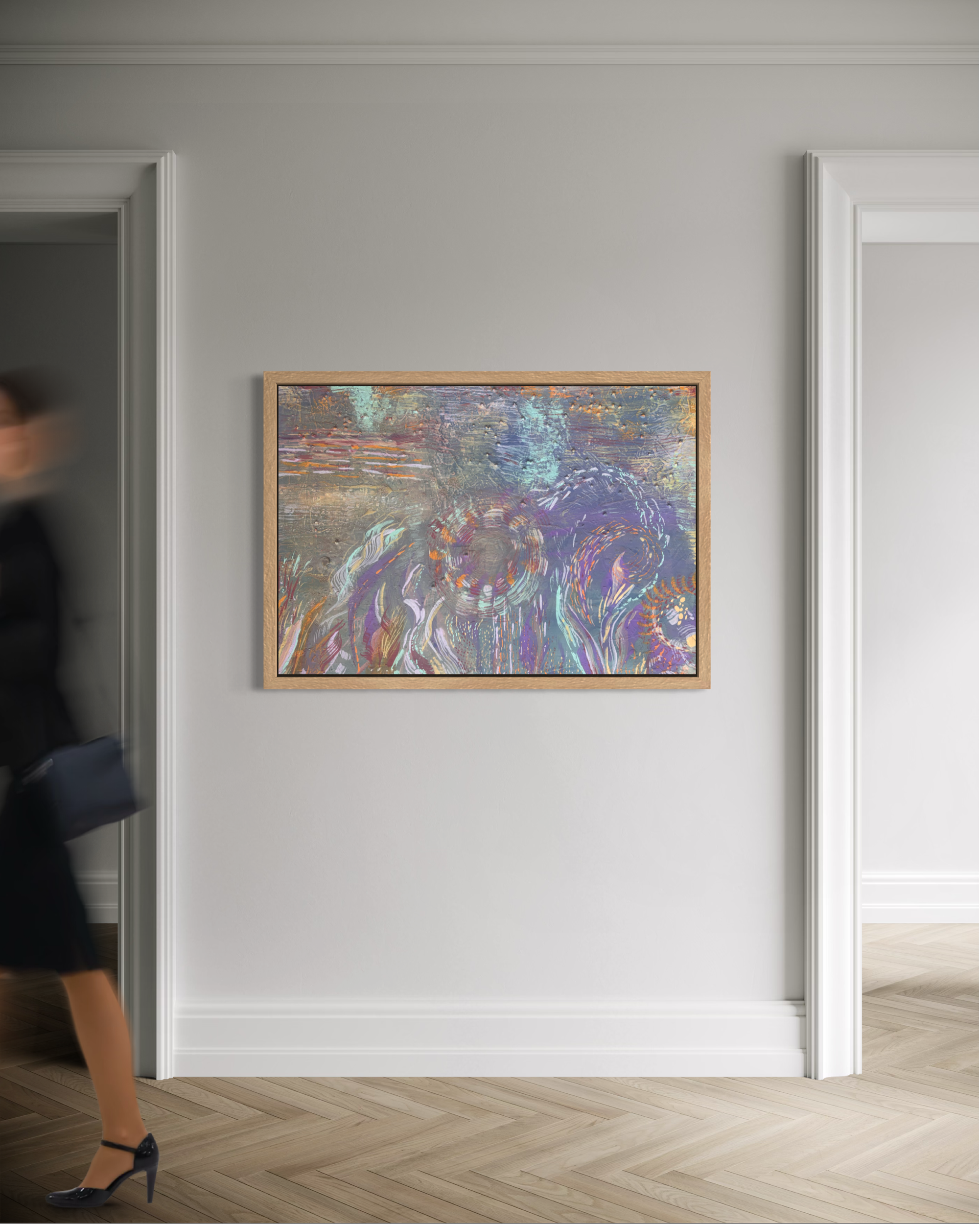 Spirale, acrylique et pigments sur toile, 65 x 90 cm, par Keren Schwarz