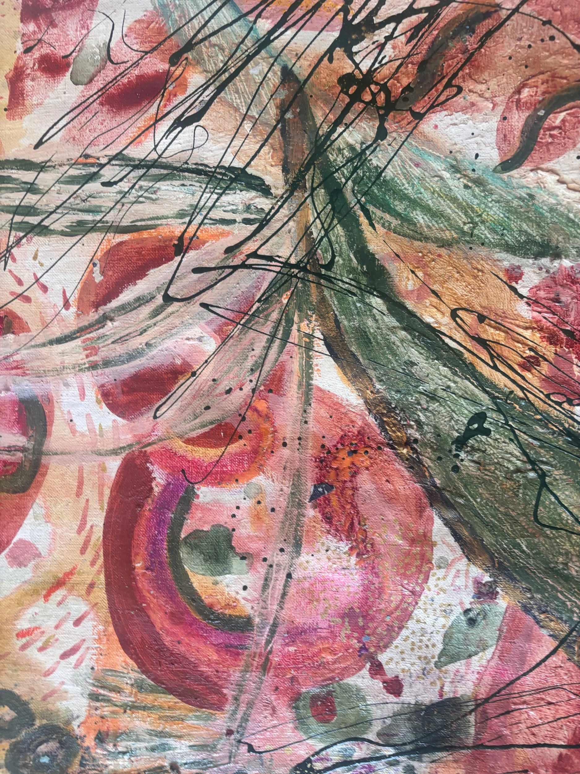 Feuille, acrylique et pigments sur toile, 116 x 73 cm, par Keren Schwarz