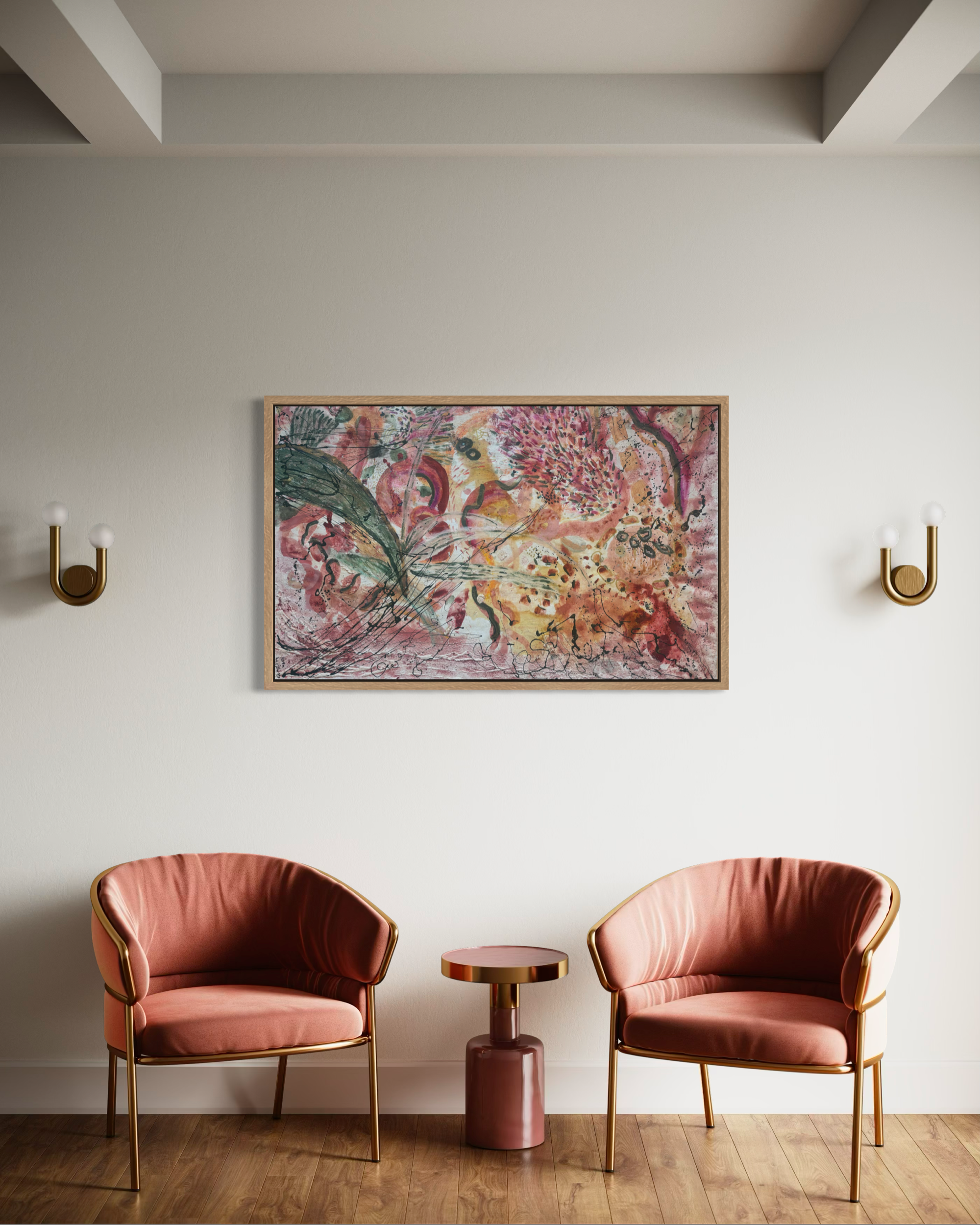 Feuille, acrylique et pigments sur toile, 116 x 73 cm, par Keren Schwarz