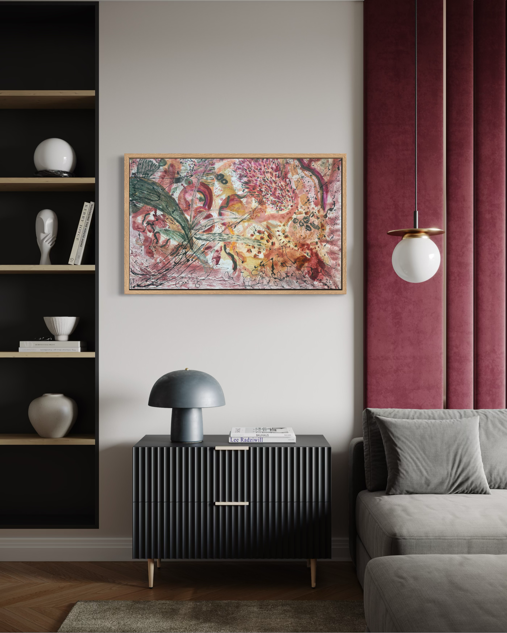 Feuille, acrylique et pigments sur toile, 116 x 73 cm, par Keren Schwarz