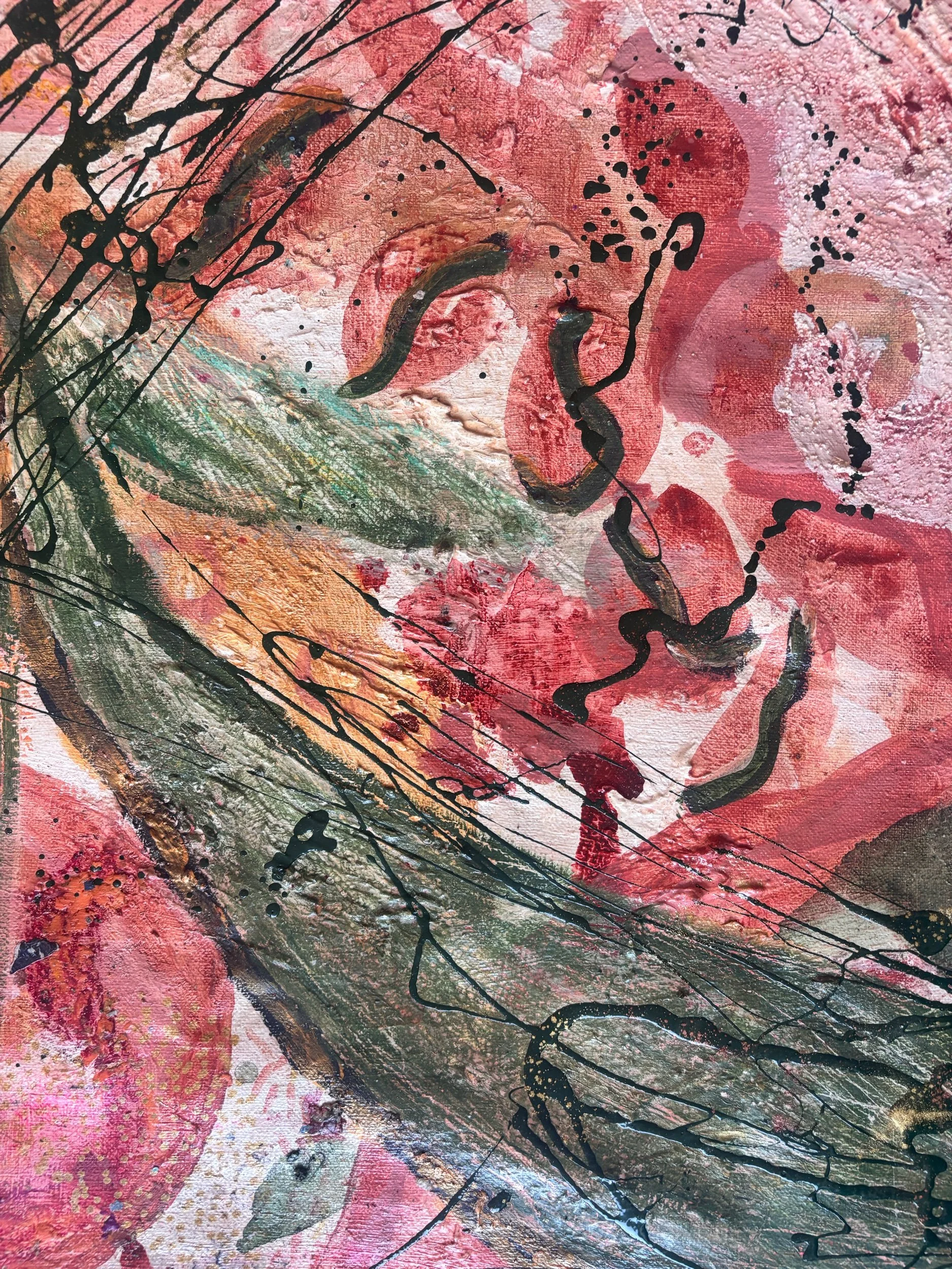 Feuille, acrylique et pigments naturels sur toile, 116 x 73 cm, par Keren Schwarz