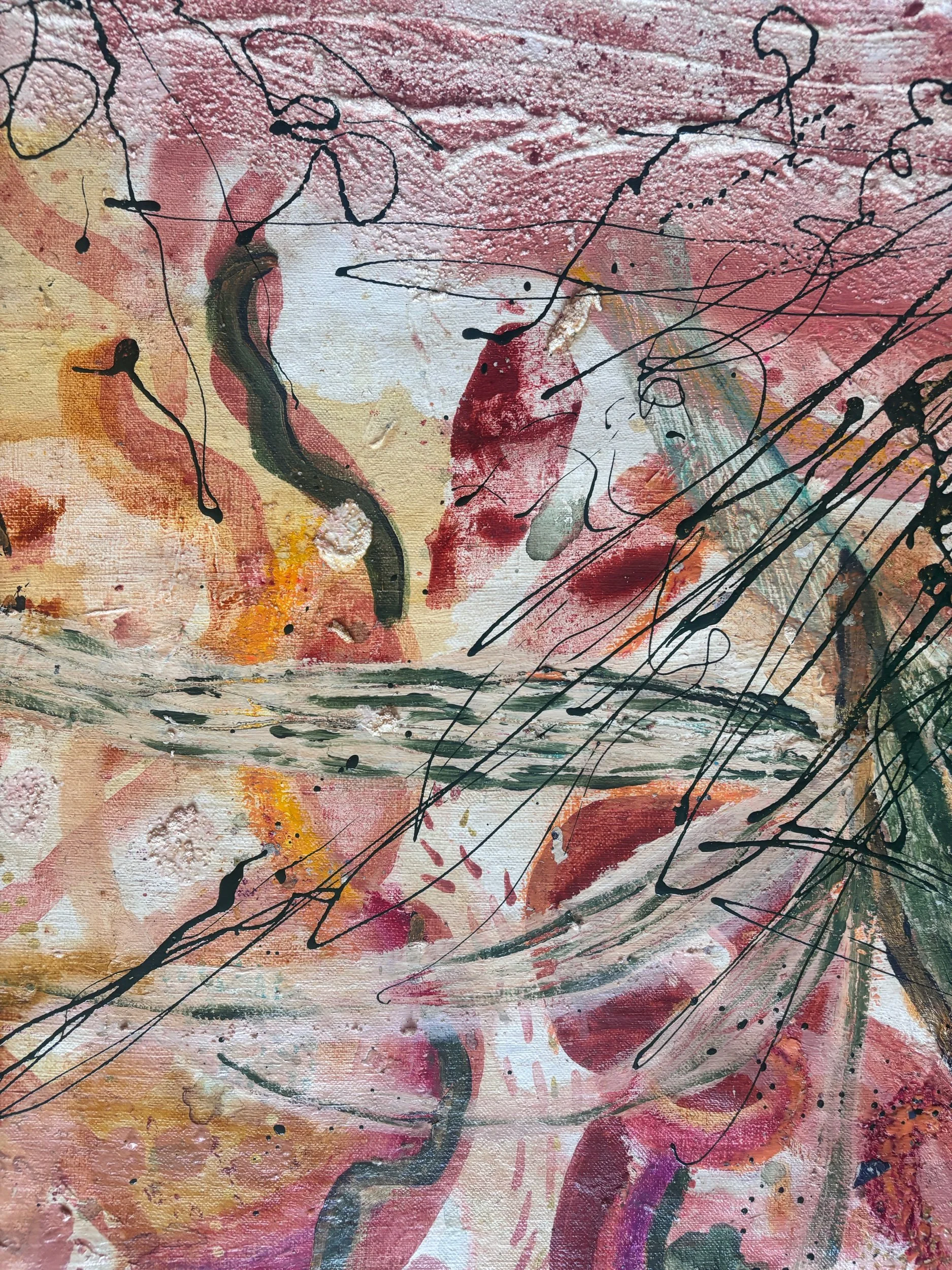 Feuille, acrylique et pigments naturels sur toile, 116 x 73 cm, par Keren Schwarz