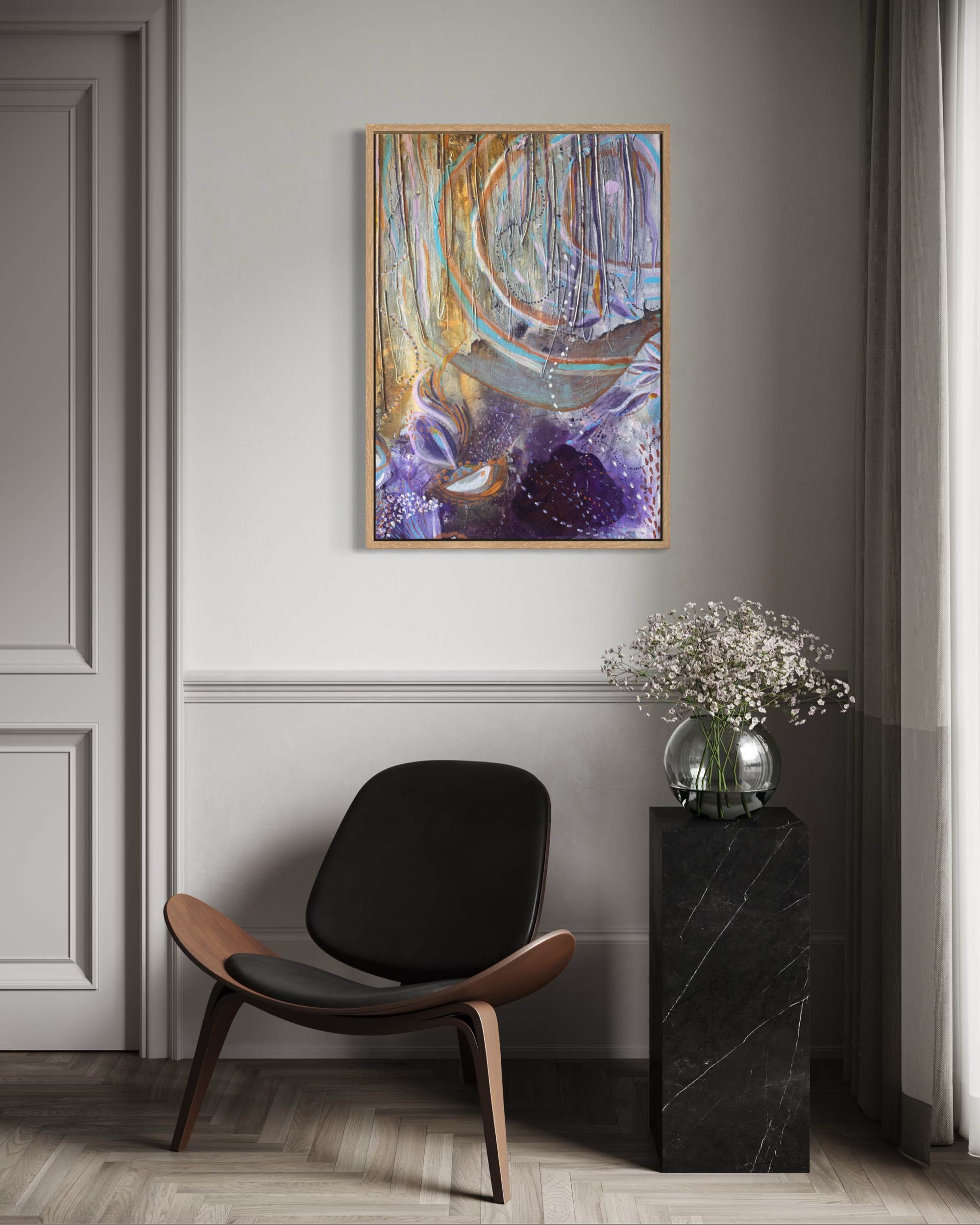 Arc, acrylique et pigments sur toile, 65 x 90 cm, par Keren Schwarz