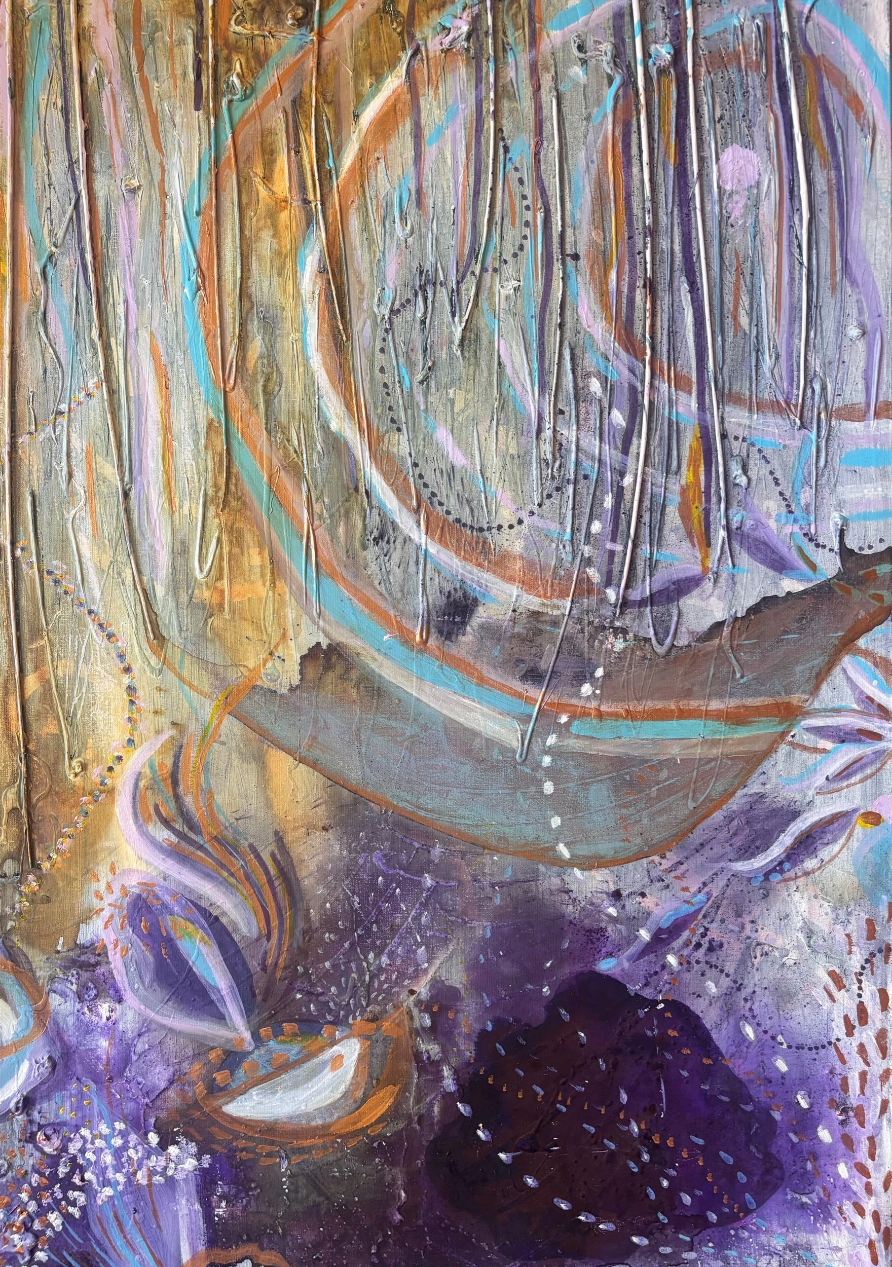 Arc, acrylique et pigments sur toile, 65 x 90 cm, par Keren Schwarz