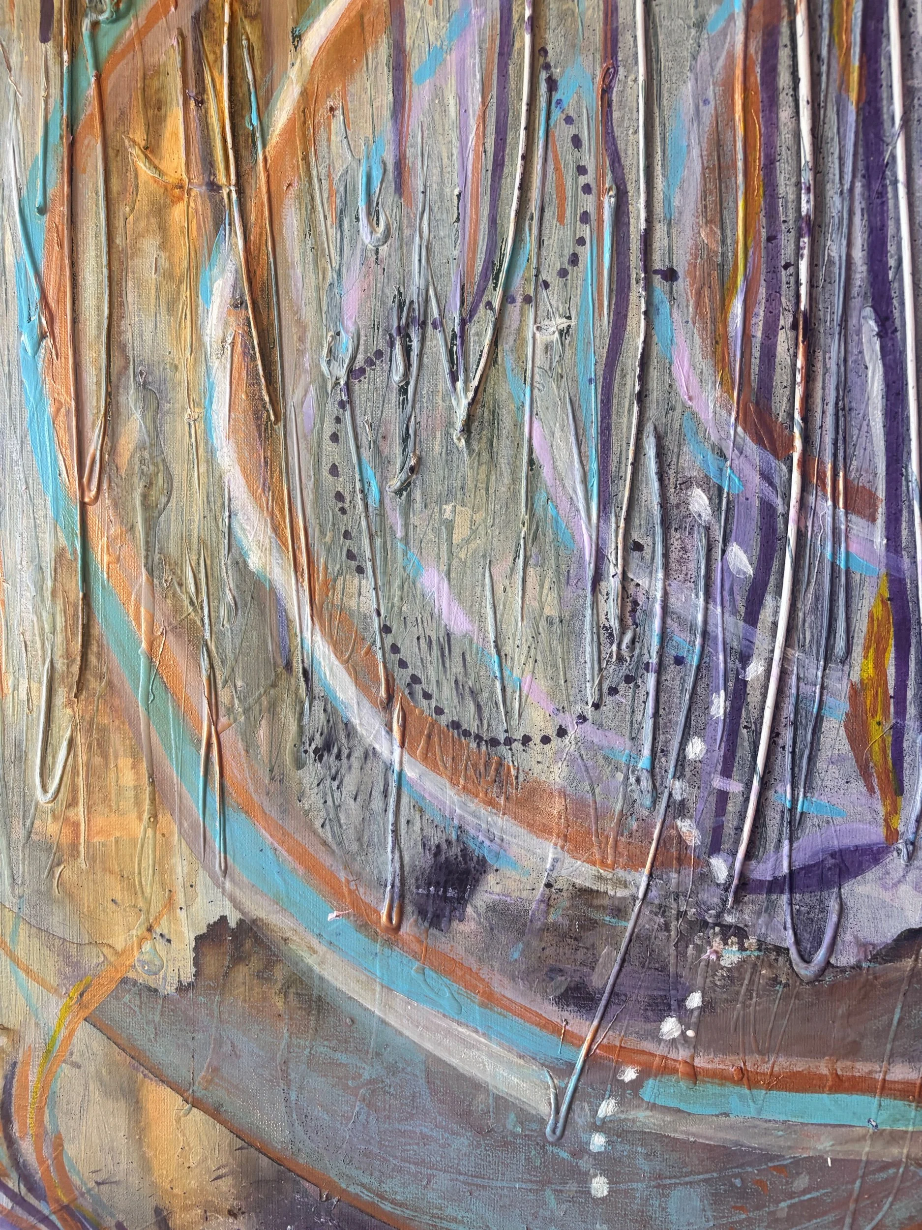 Arc, acrylique et pigments sur toile, 65 x 90 cm, par Keren Schwarz