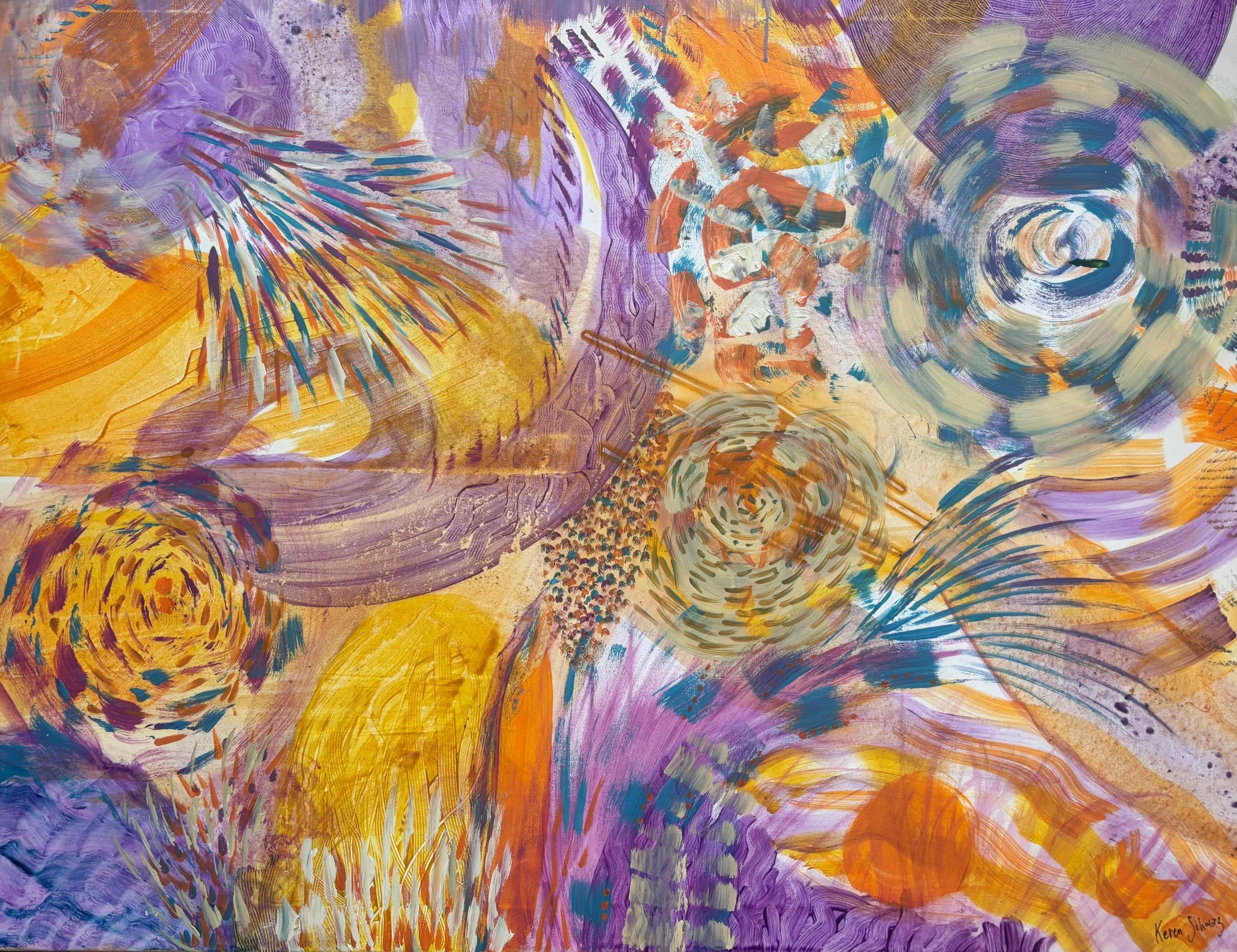 Éclat, acrylique et pigments sur toile, 116 x 89 cm, par Keren Schwarz