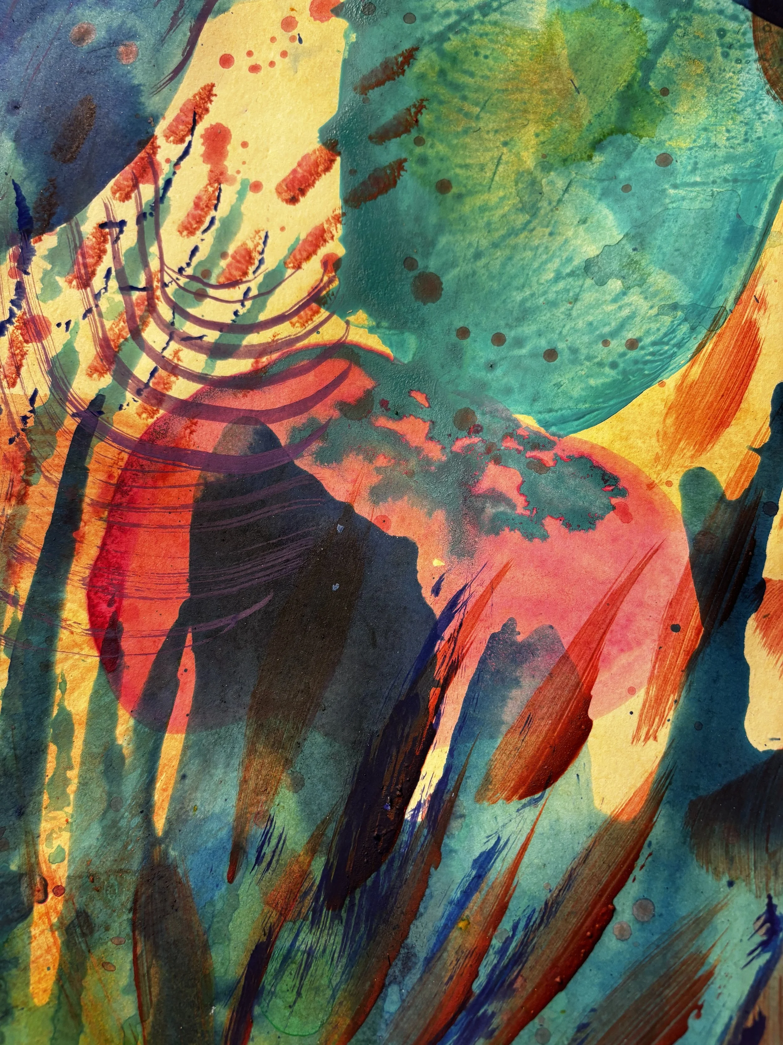 Eclore, acrylique, pigments et marqueur sur papier, 41.7 x 59 cm, par Keren Schwarz