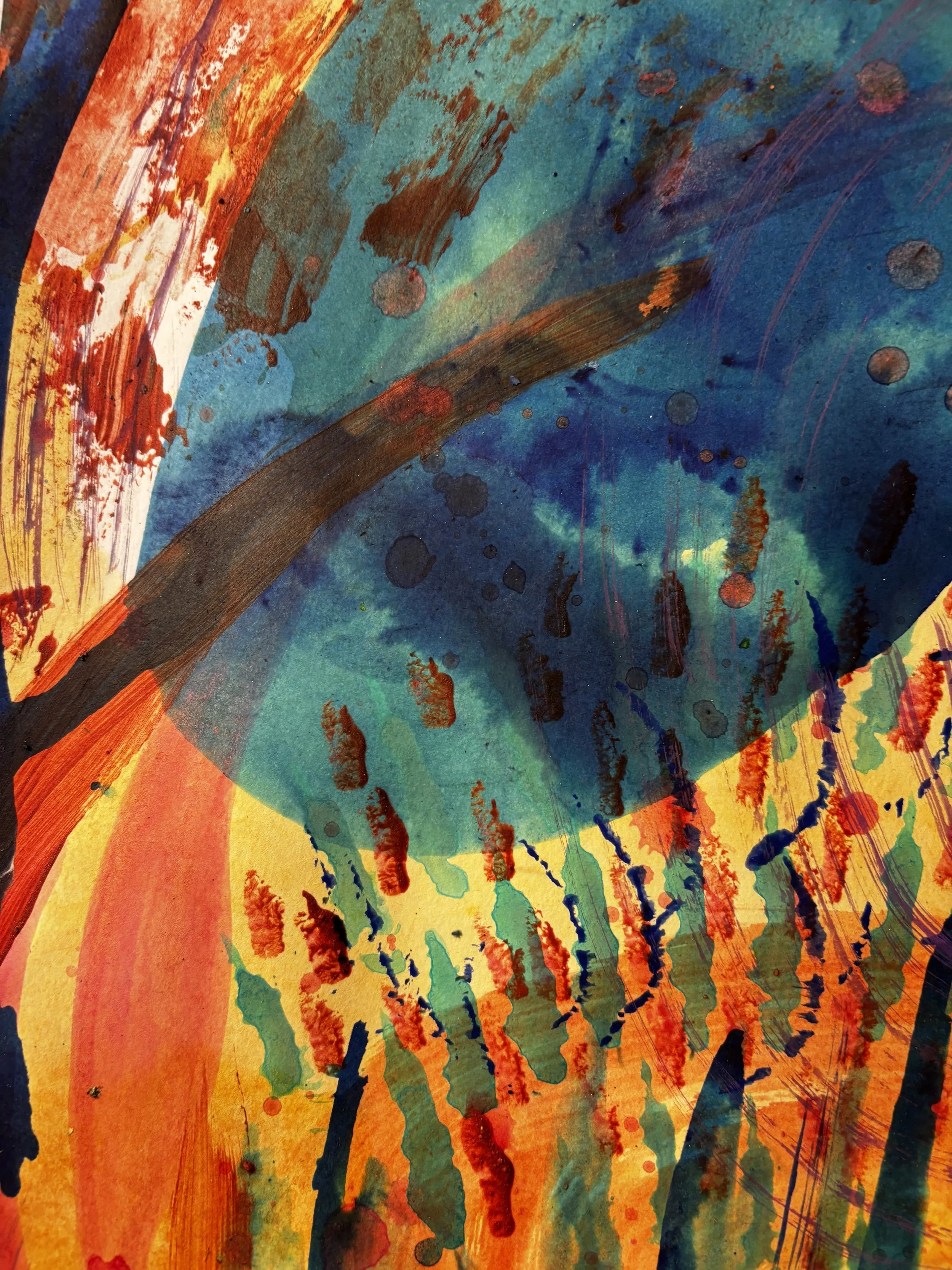 Eclore, acrylique, pigments et marqueur sur papier, 41.7 x 59 cm, par Keren Schwarz