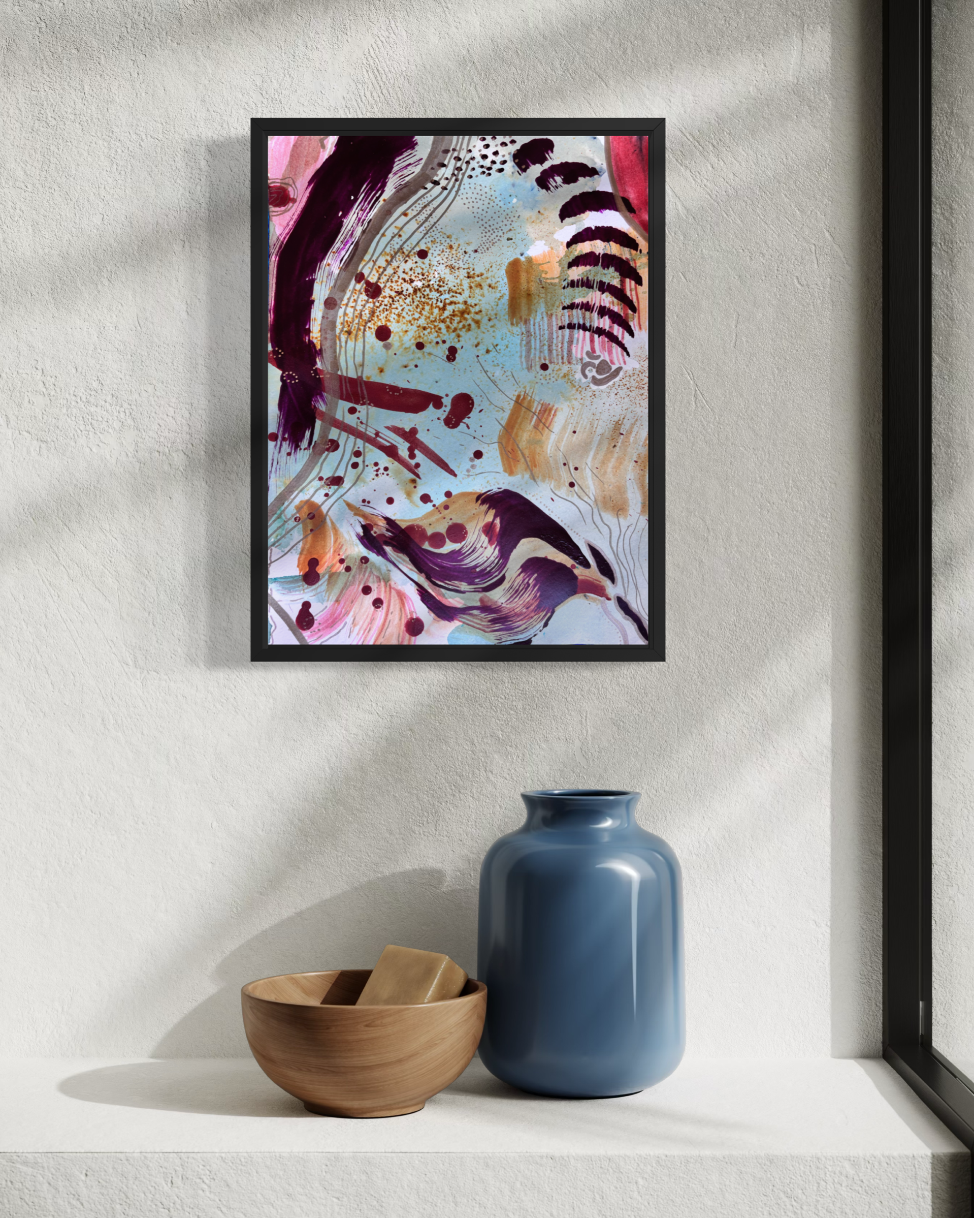 Diaspora II, acrylique et pigments sur papier, 21.7 x 29 cm, par Keren Schwarz